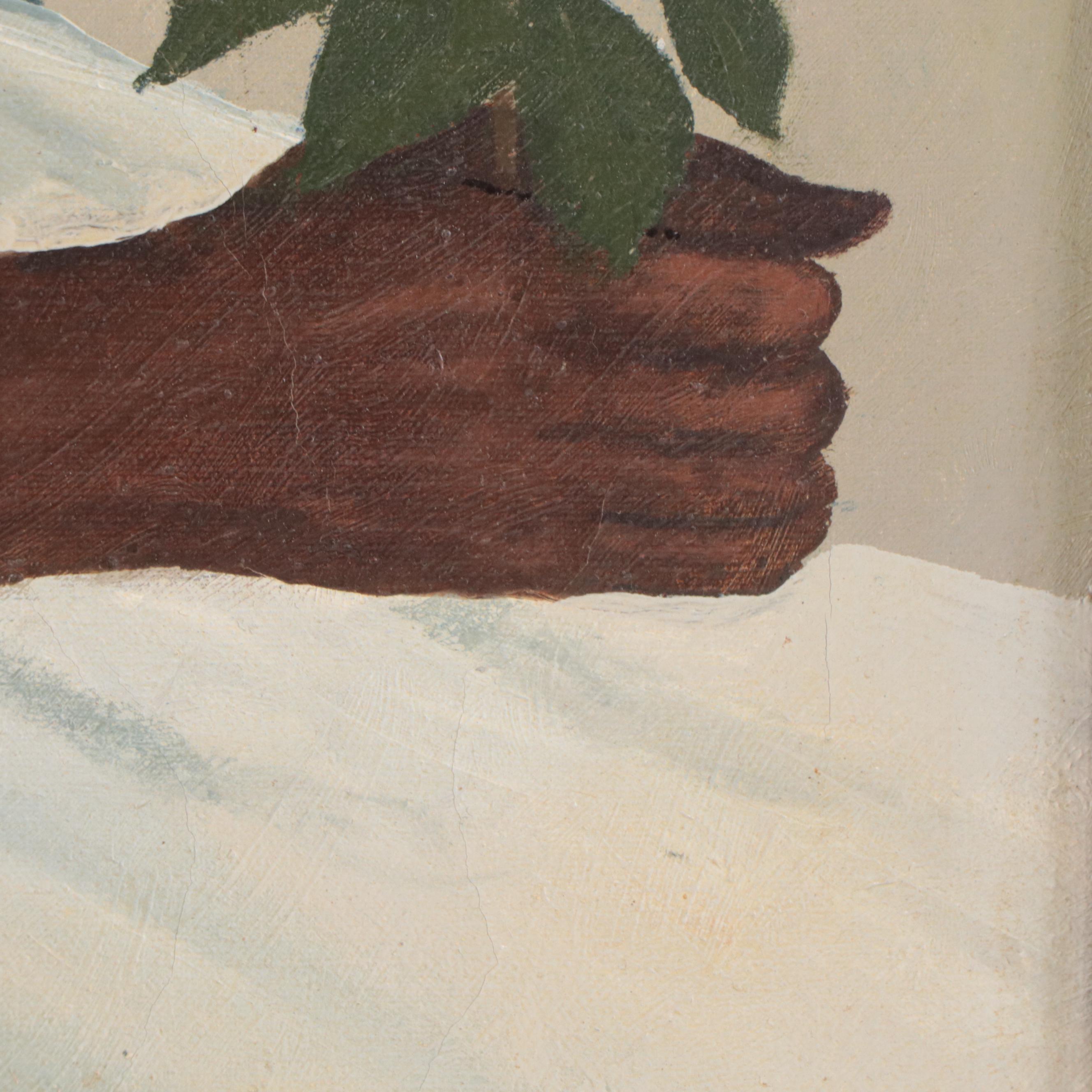 Post-Impressionist Style Oil Painting of Seated Figure With Flowers