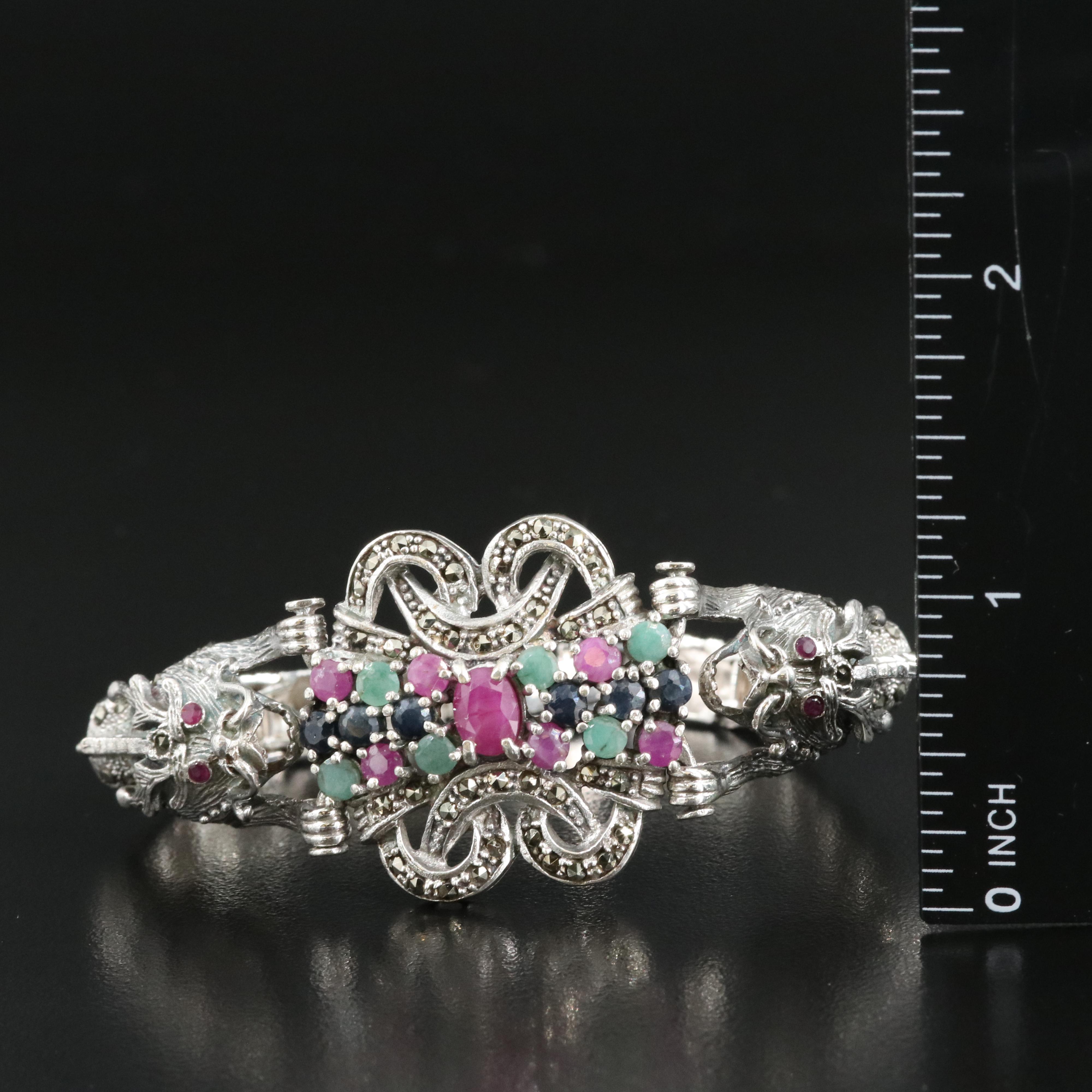 Sterling Eastern Dragon Bracelet Including Ruby, Emerald and Sapphire