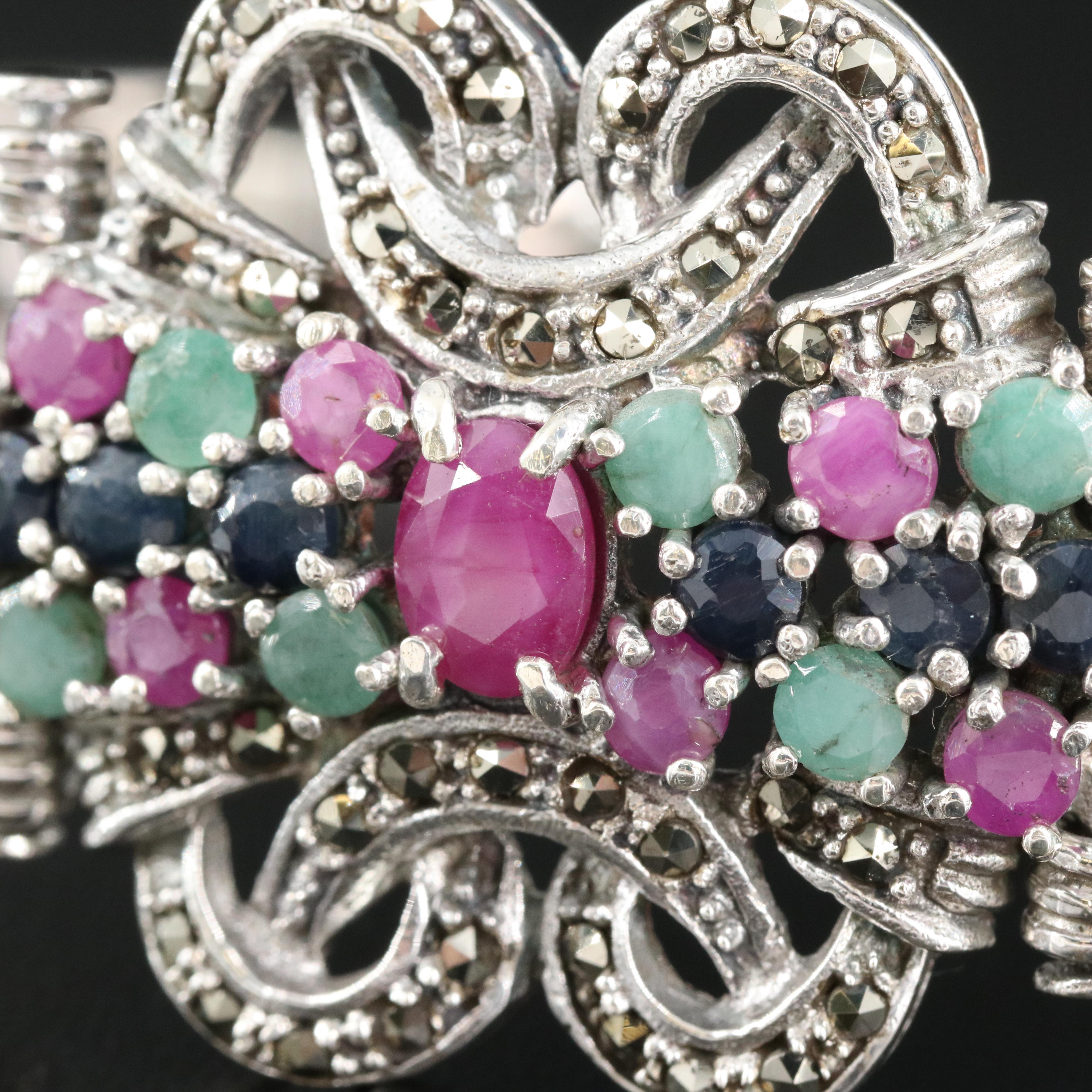 Sterling Eastern Dragon Bracelet Including Ruby, Emerald and Sapphire