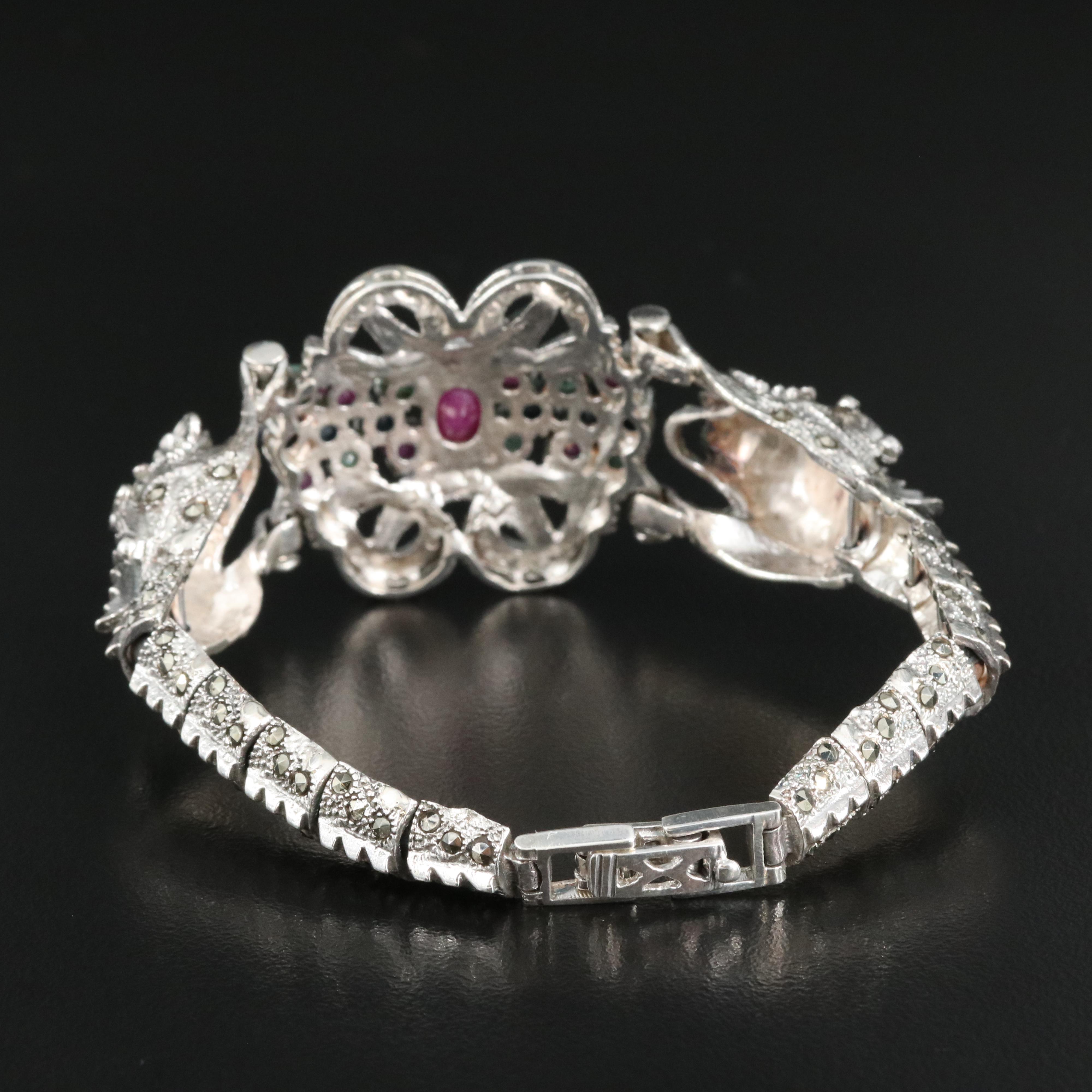 Sterling Eastern Dragon Bracelet Including Ruby, Emerald and Sapphire