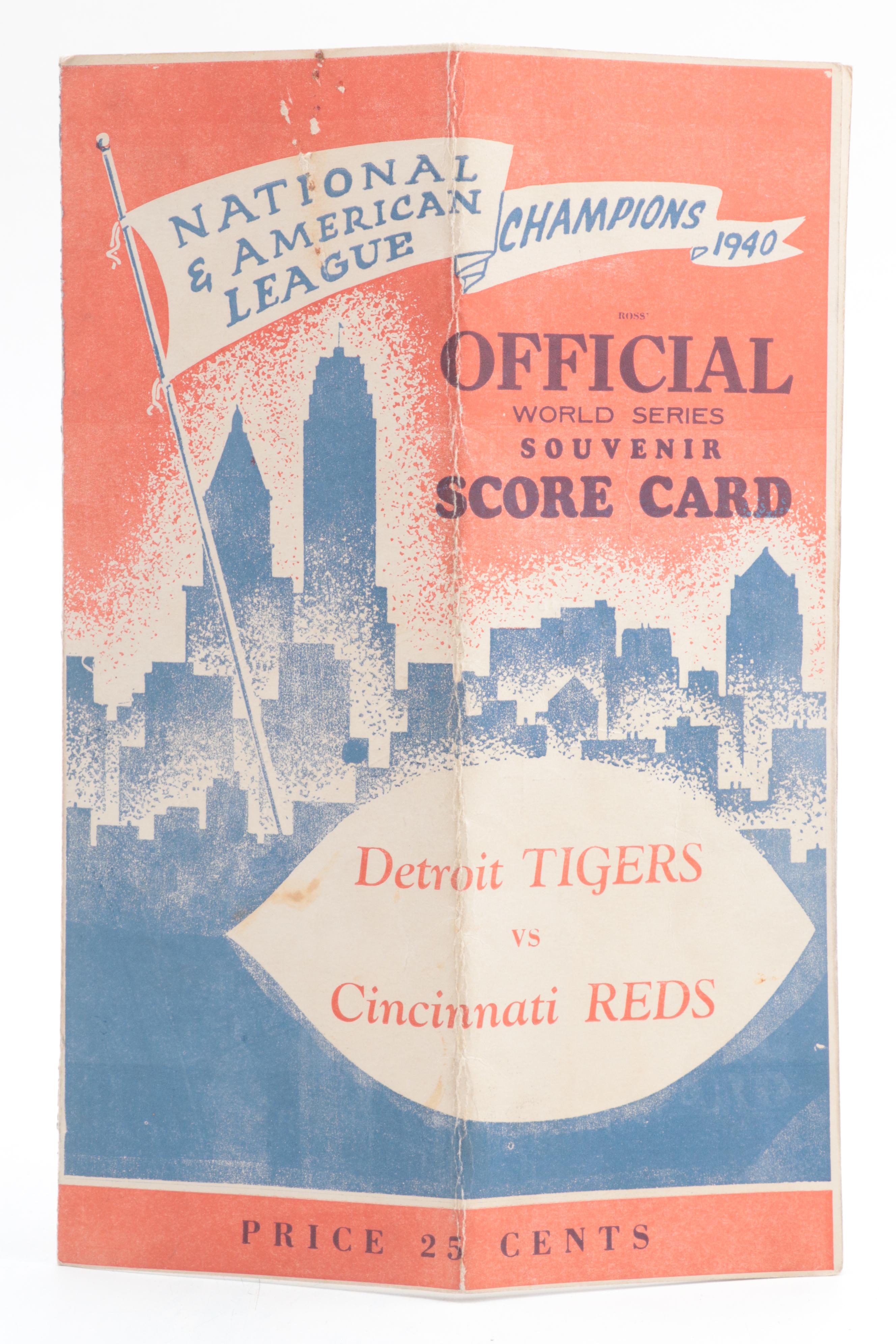 1940 MLB World Series Cincinnati Reds vs. Detroit Tigers Game 4 Score Card