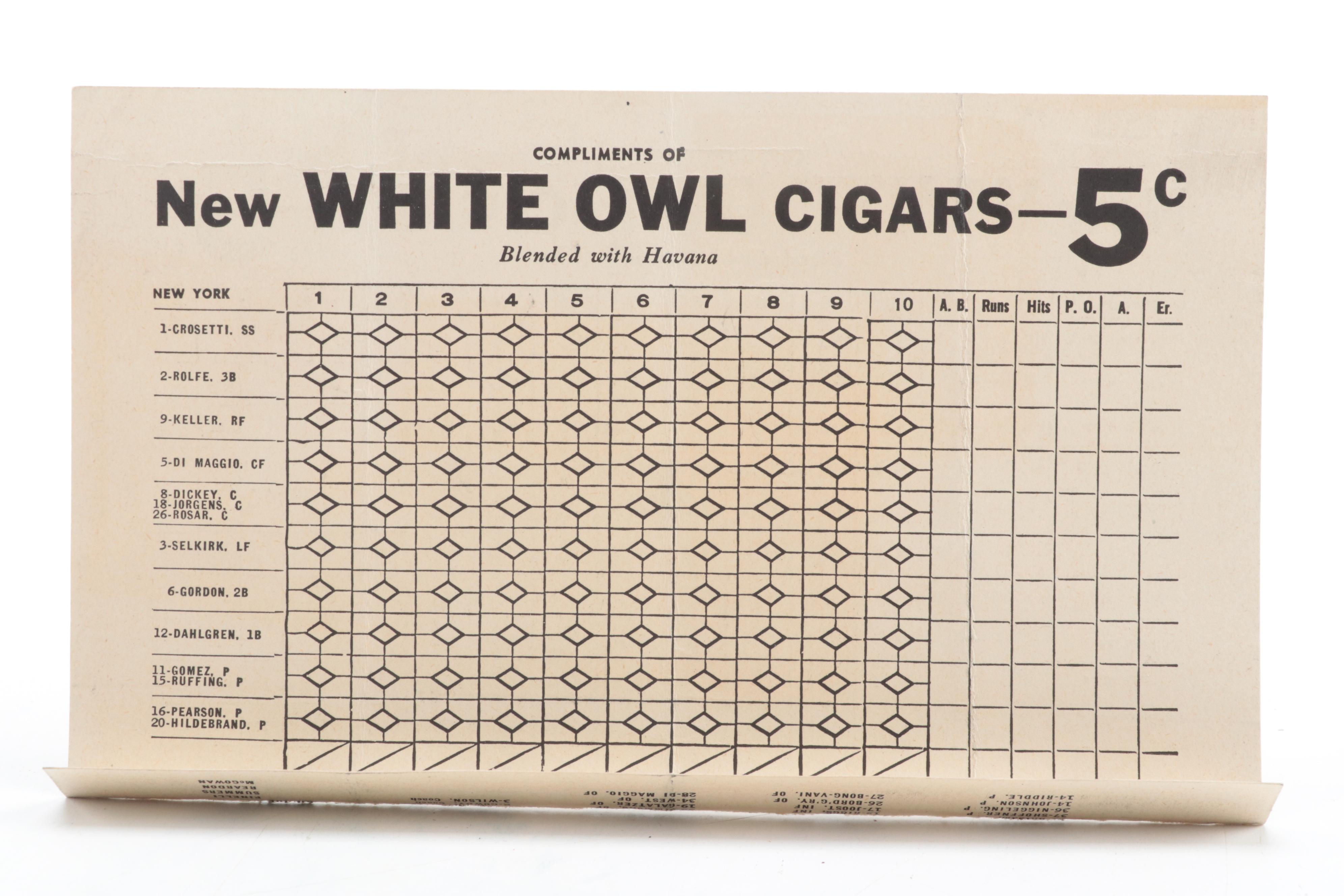 1940 MLB World Series Cincinnati Reds vs. Detroit Tigers Game 4 Score Card