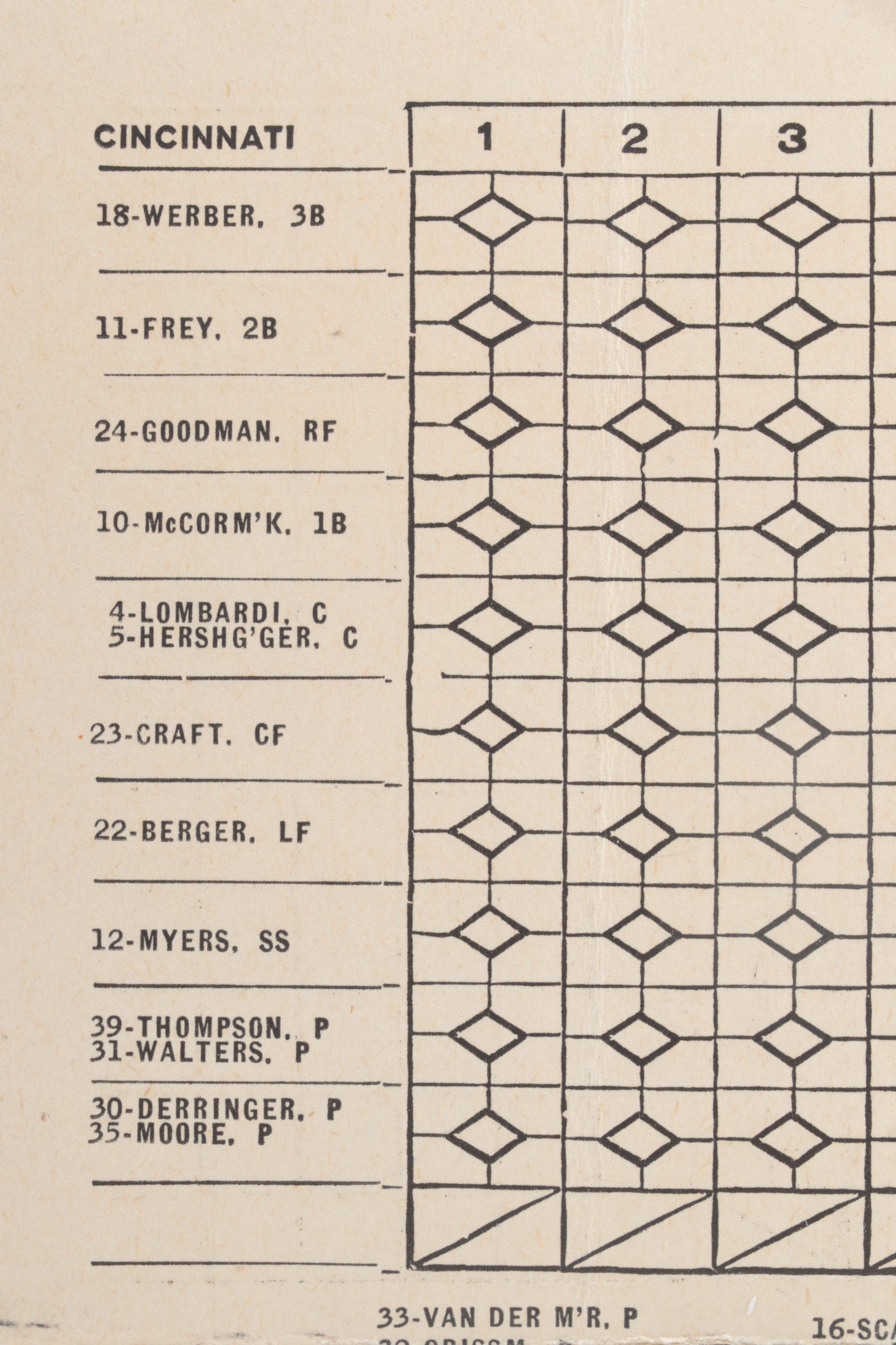 1940 MLB World Series Cincinnati Reds vs. Detroit Tigers Game 4 Score Card