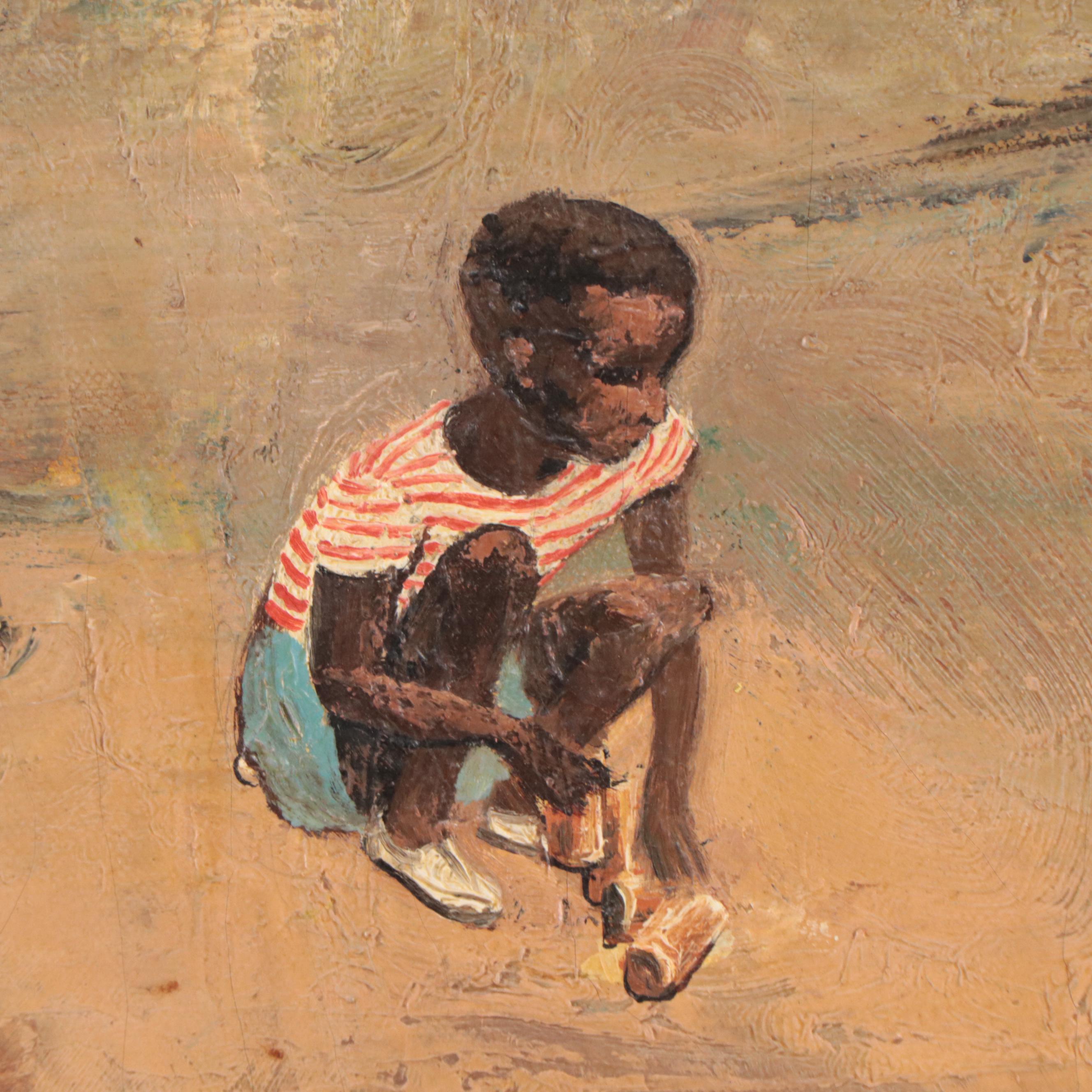 Oil Painting of Lonely Boy at Landfill, 1949