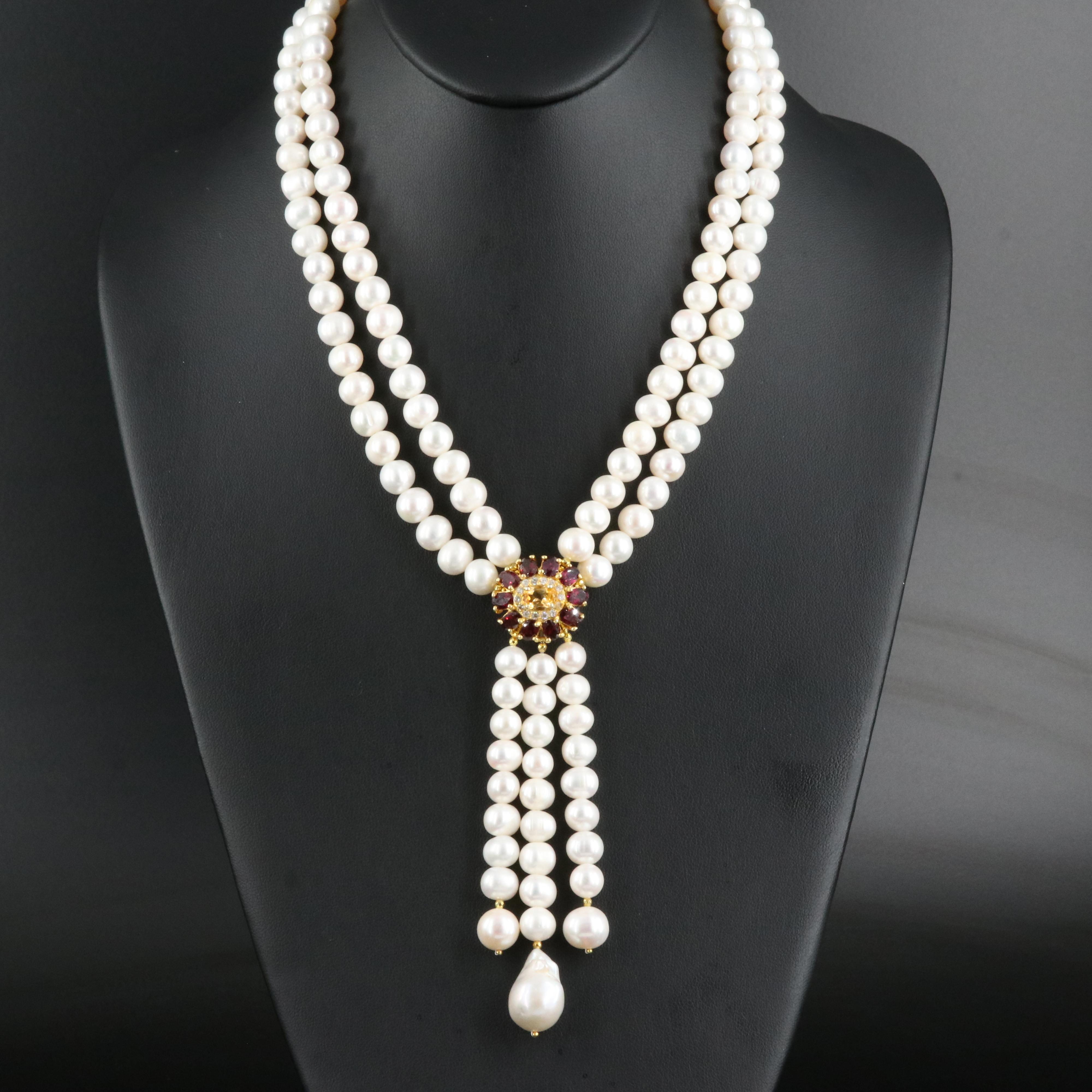 Sterling Necklace Including Pearl, Citrine and Zircon