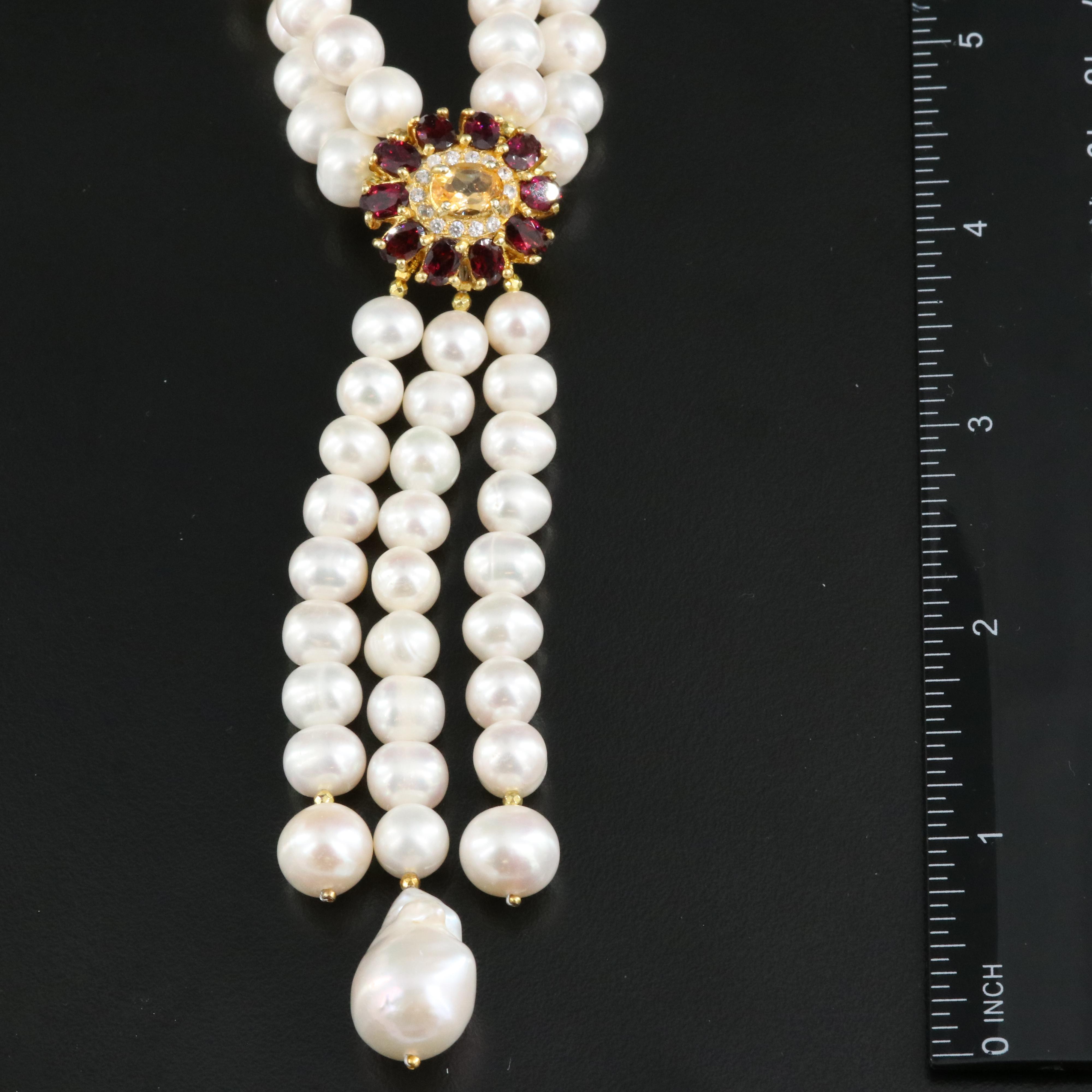 Sterling Necklace Including Pearl, Citrine and Zircon