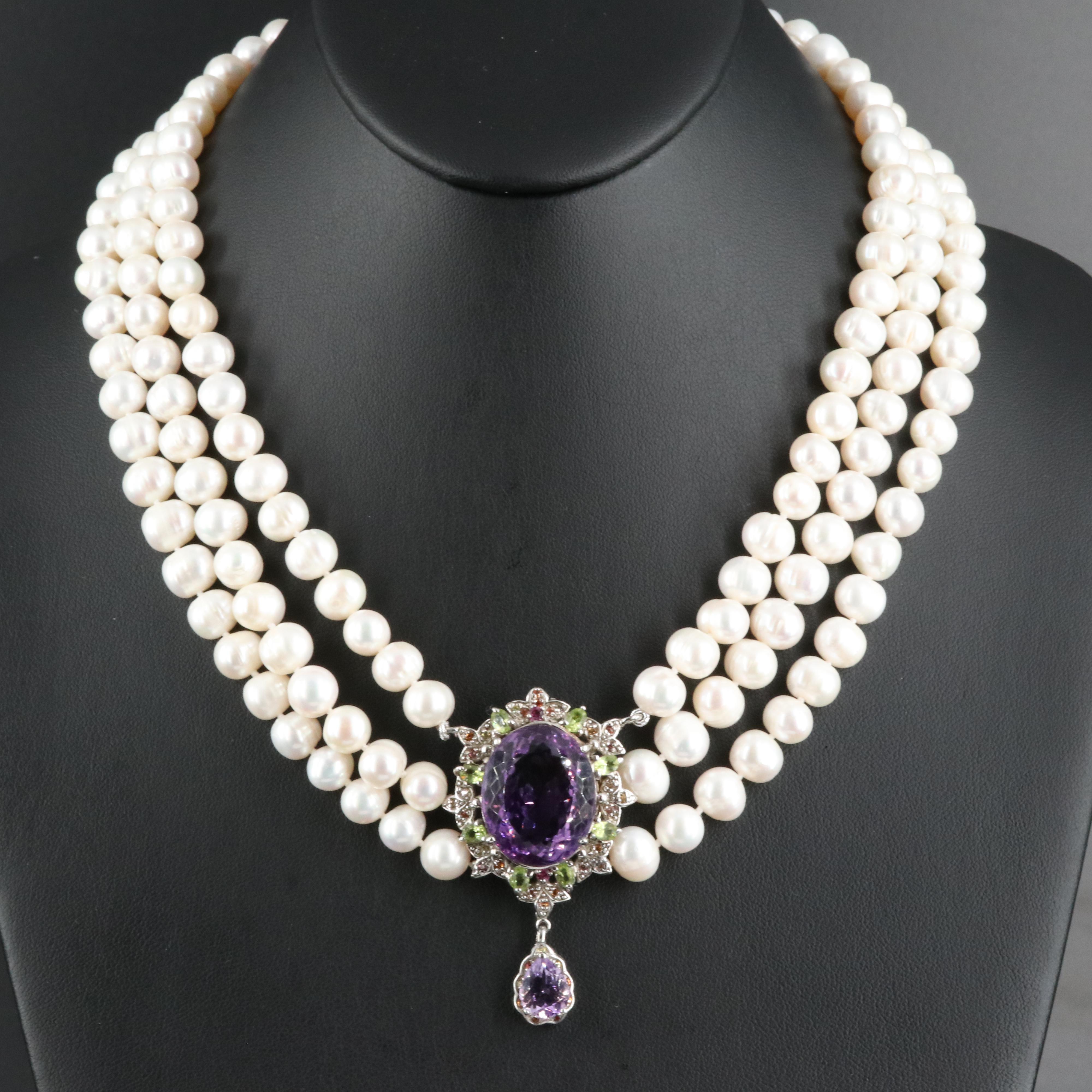 Sterling Necklace Including Amethyst, Peridot and Sapphire