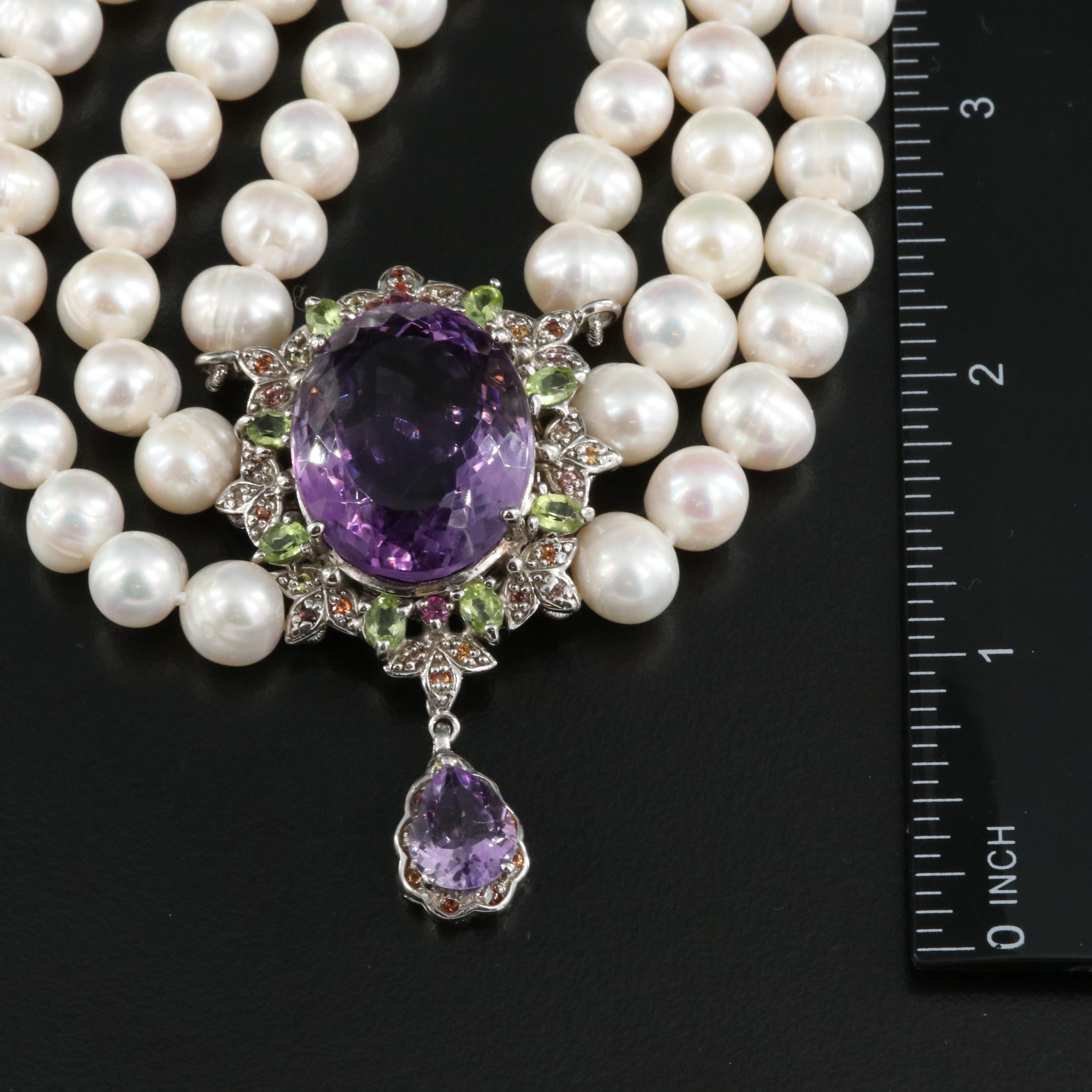 Sterling Necklace Including Amethyst, Peridot and Sapphire