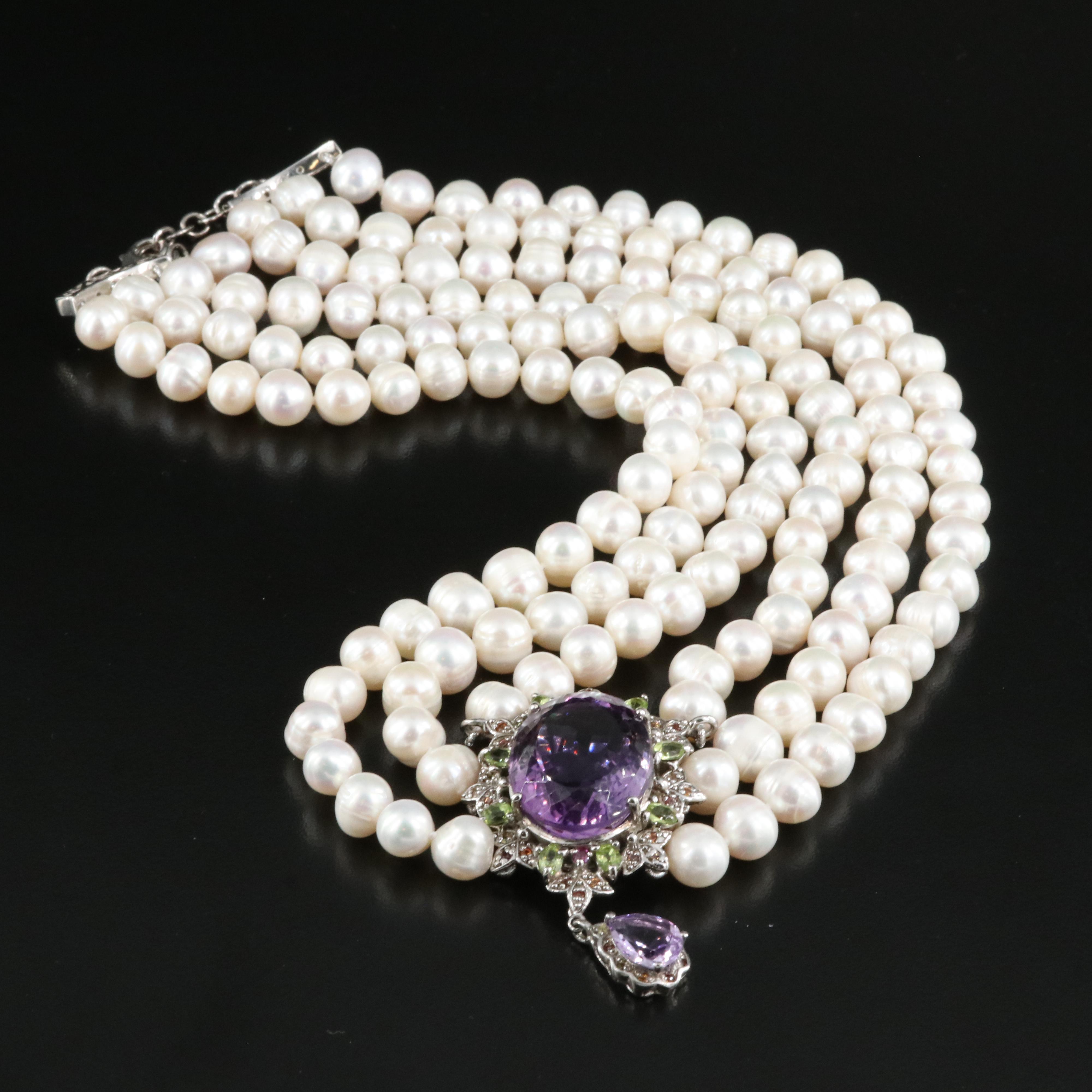 Sterling Necklace Including Amethyst, Peridot and Sapphire