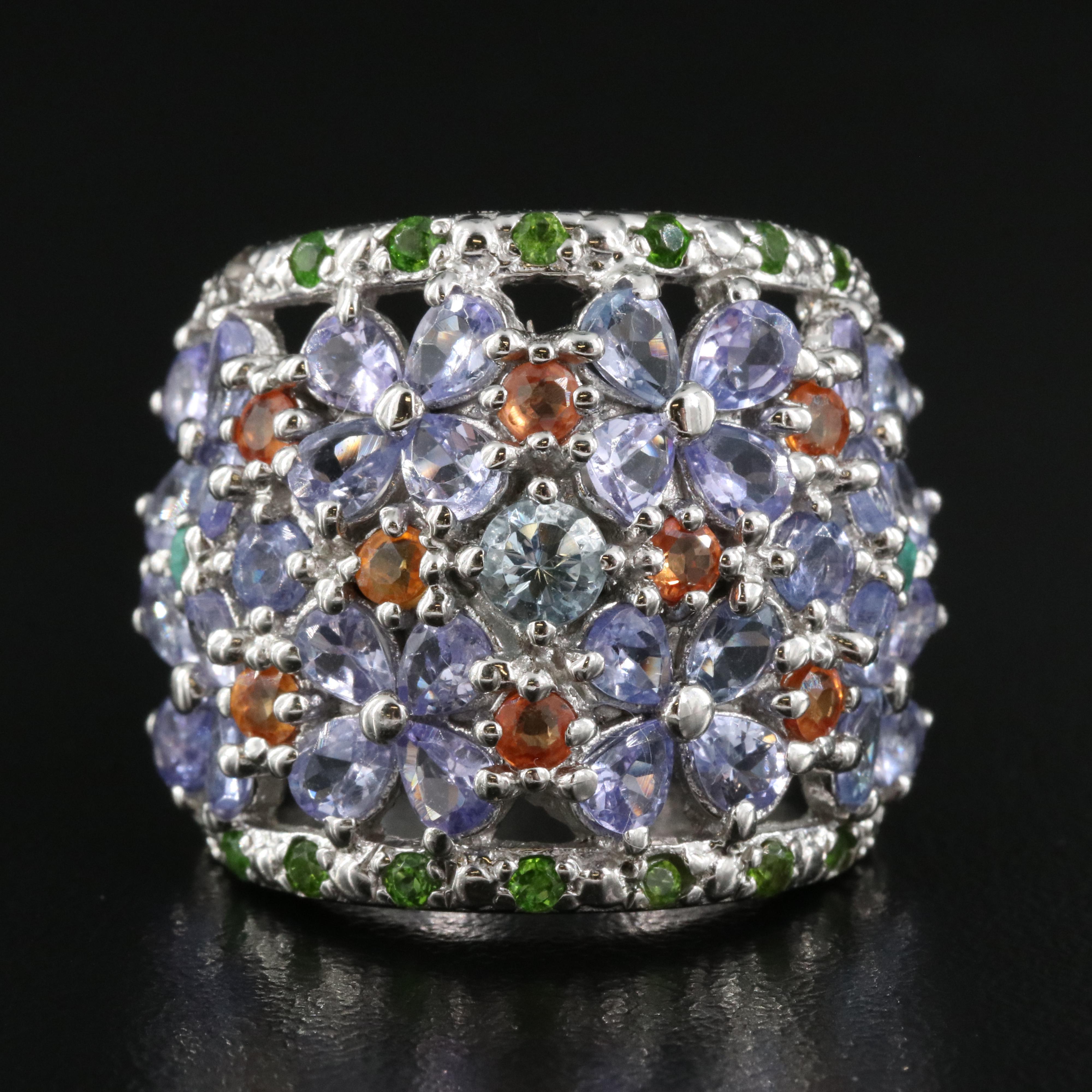 Sterling Ring Including Tanzanite, Aquamarine and Diopside