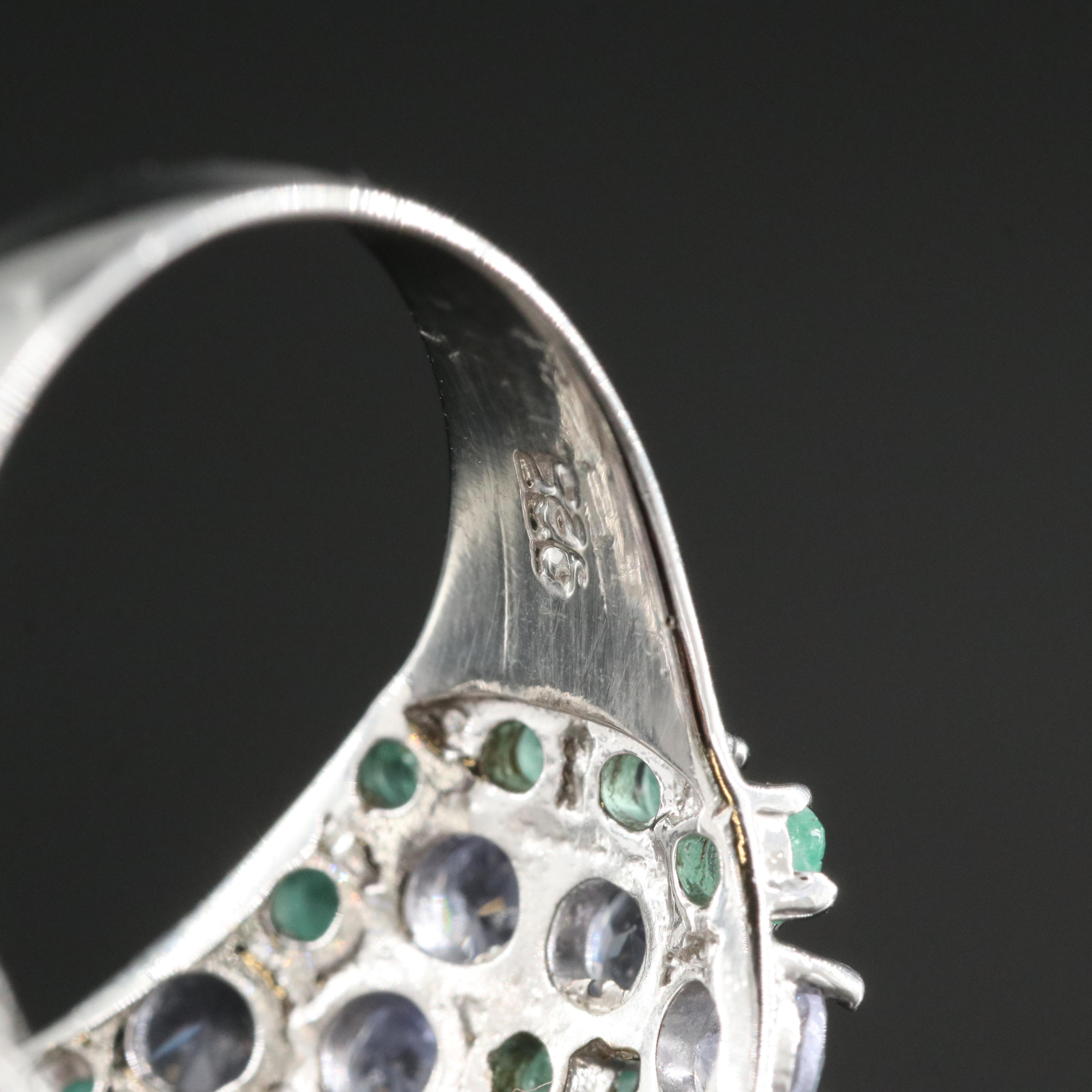 Sterling Rhodolite Garnet, Tanzanite and Emerald Domed Ring