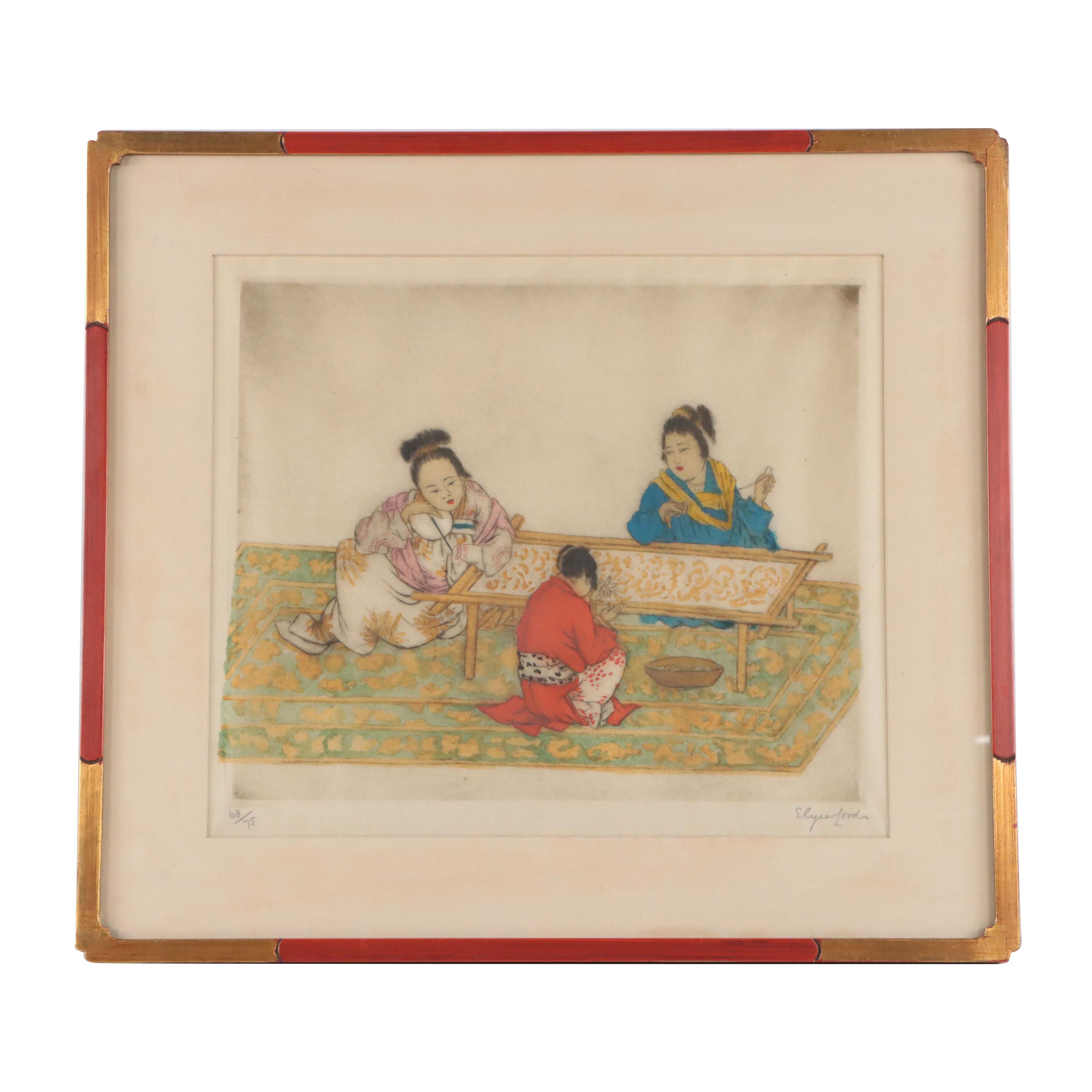 Elyse Lord Hand-Colored Etching With Drypoint "Chinese"