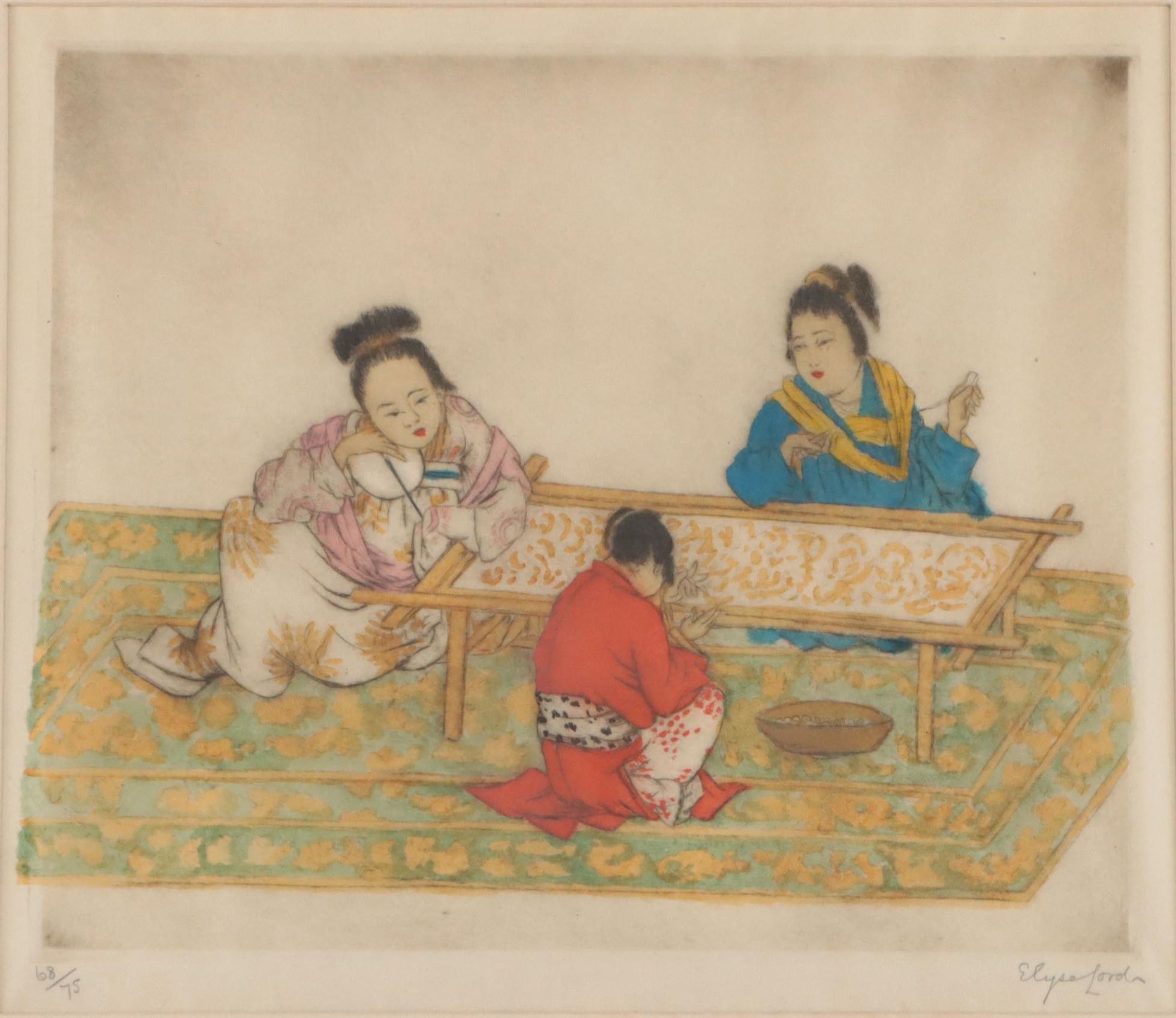 Elyse Lord Hand-Colored Etching With Drypoint "Chinese"