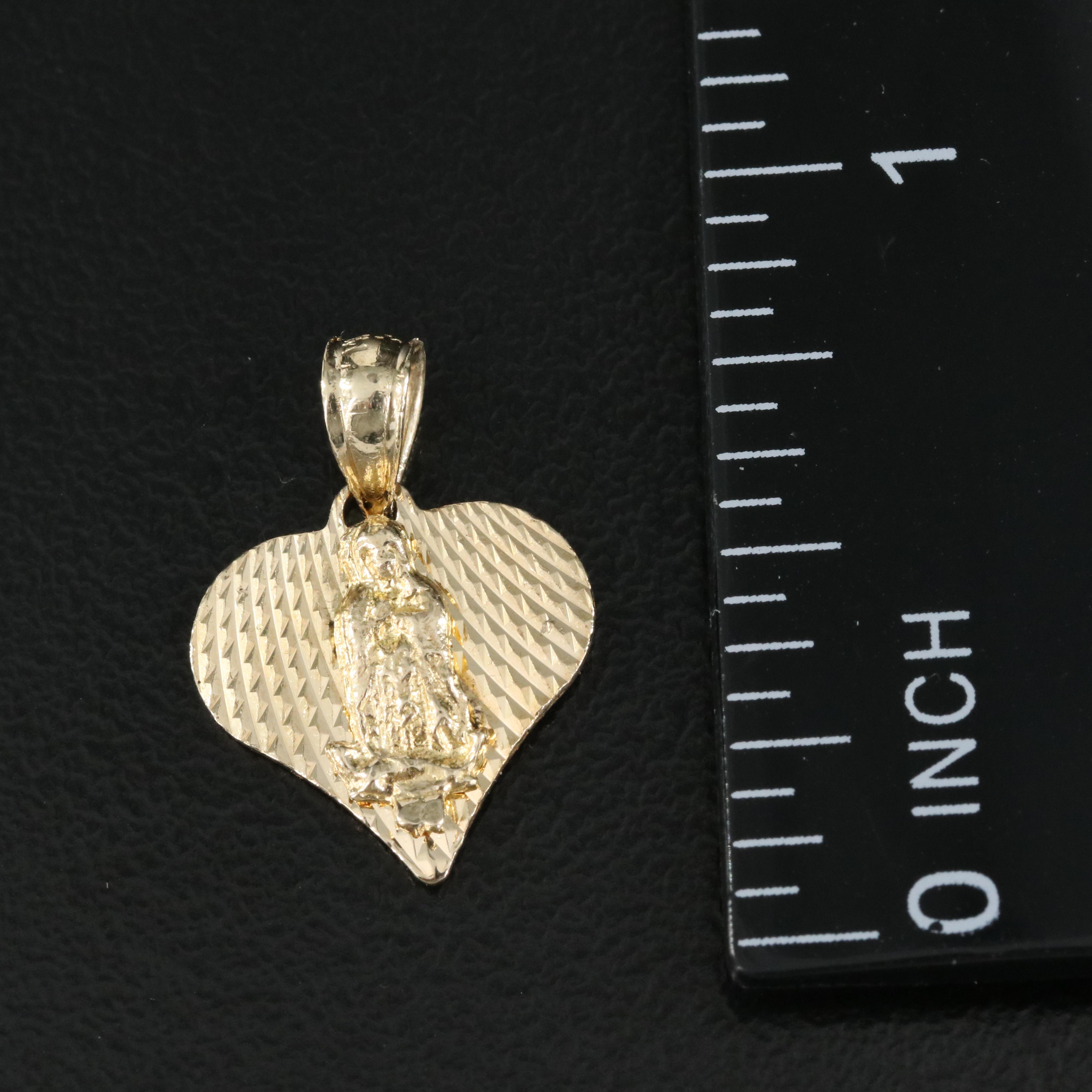 14K Mother Mary Heart Pendant