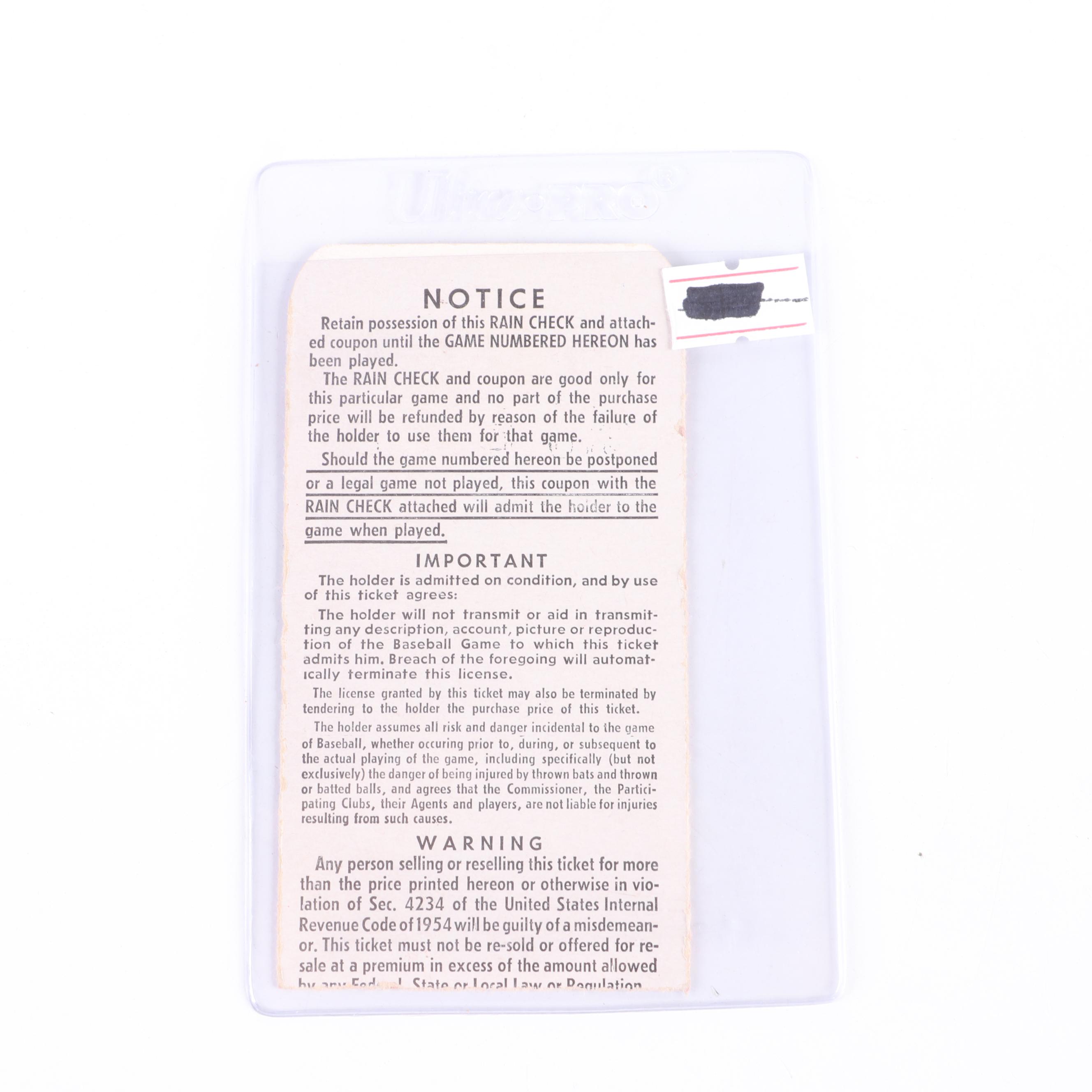 1961 MLB World Series Cincinnati Reds vs. New York Yankees Game 4 Ticket Stub