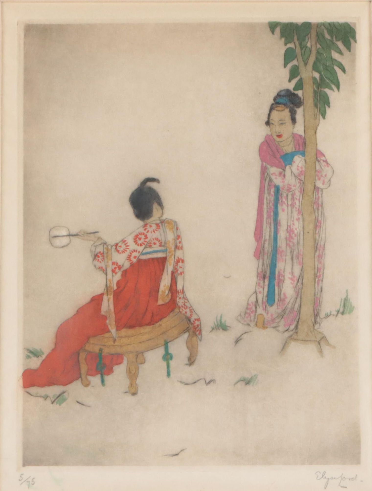 Elyse Lord Hand-Colored Etching with Drypoint "Chinese"