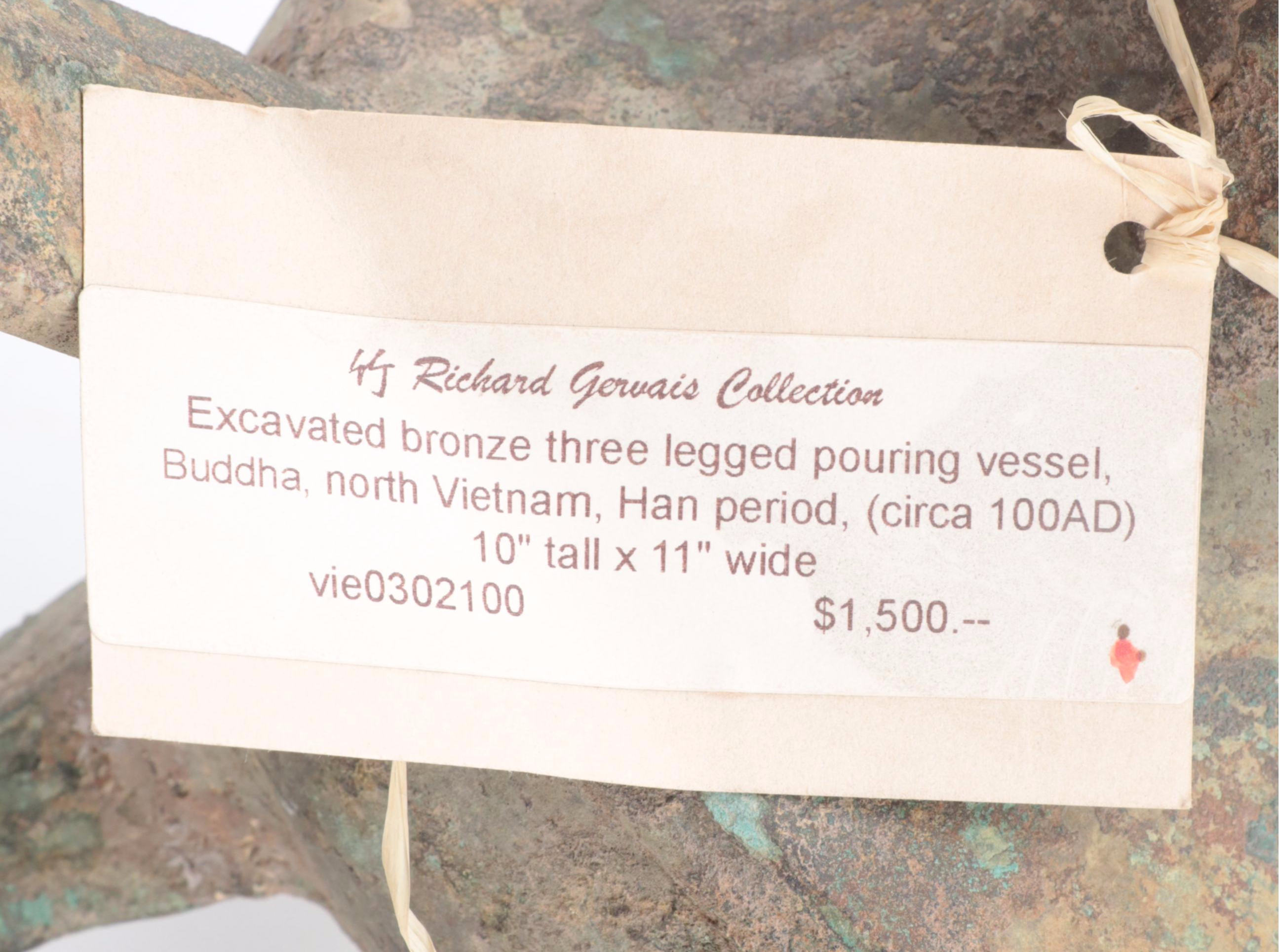 Vietnamese Han Dynasty Bronze Handled Tripod Cooking Vessel