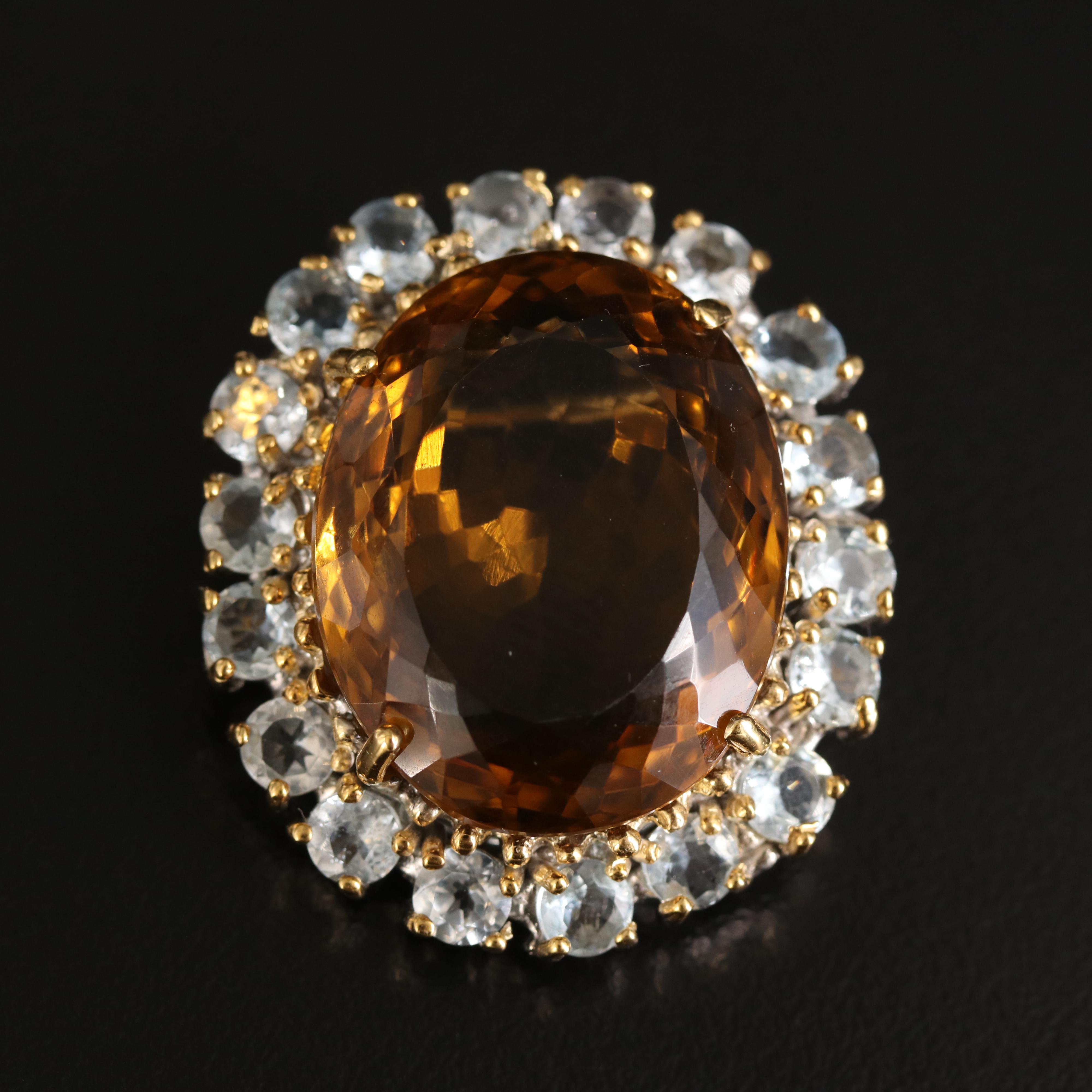 Sterling Citrine and Aquamarine Brooch