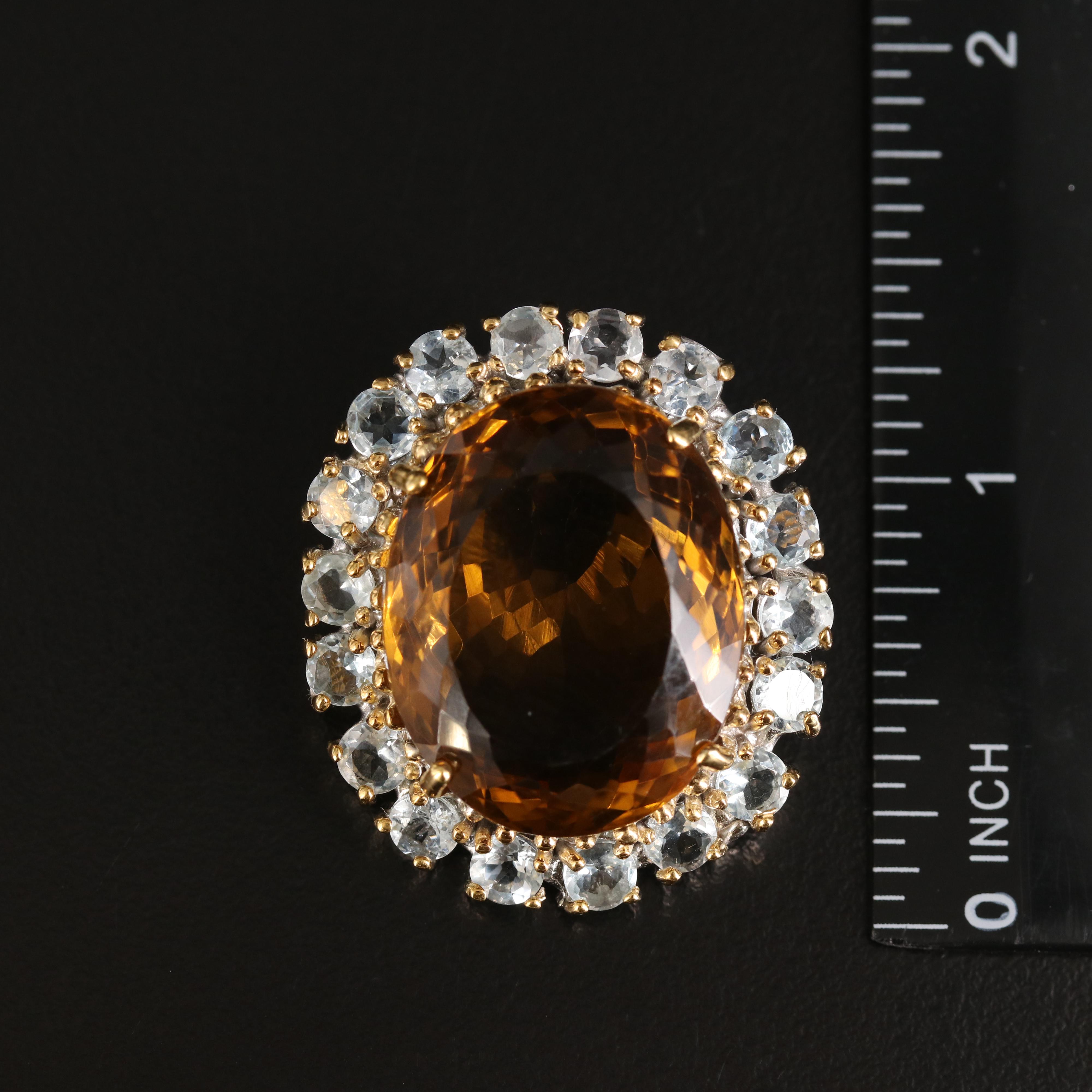 Sterling Citrine and Aquamarine Brooch