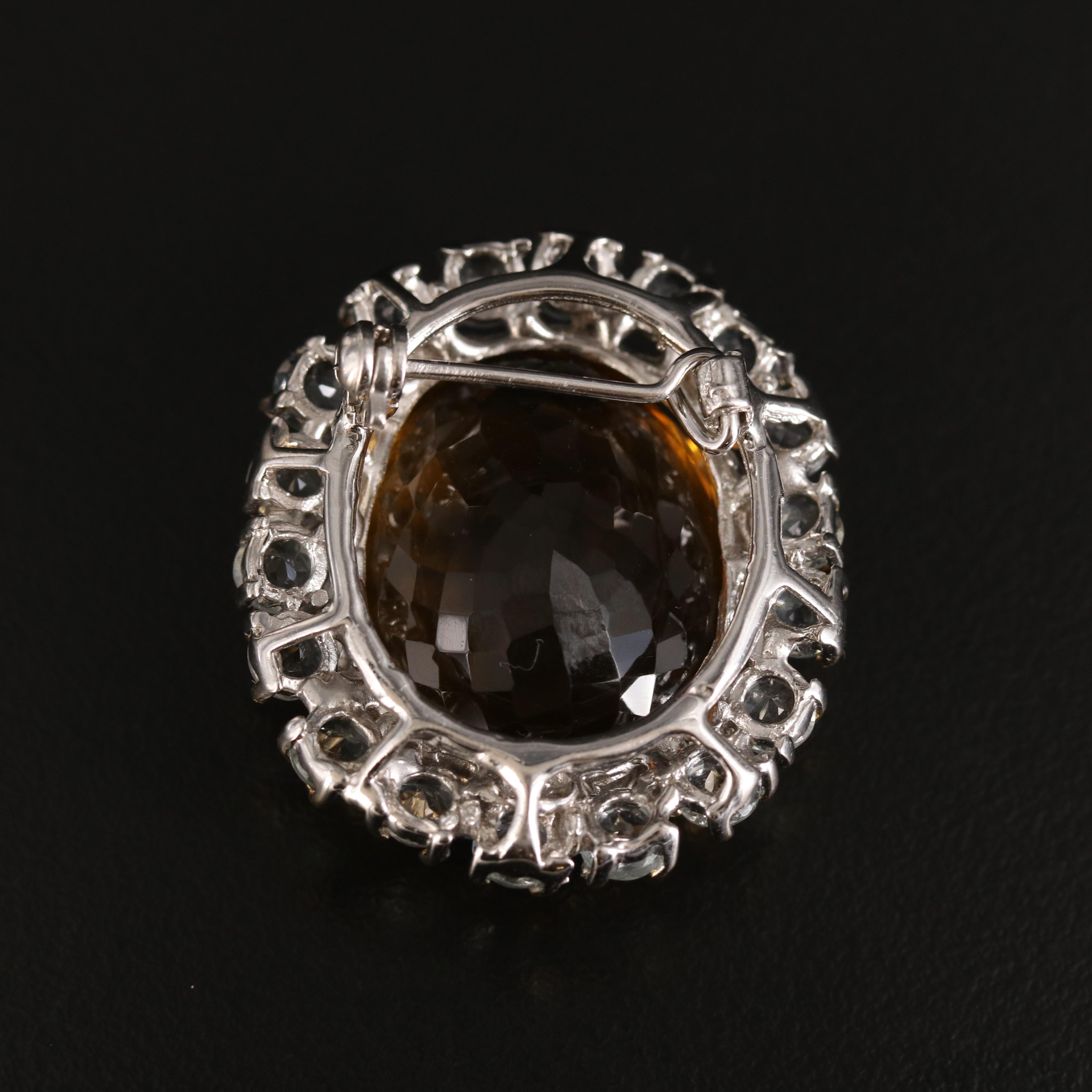 Sterling Citrine and Aquamarine Brooch