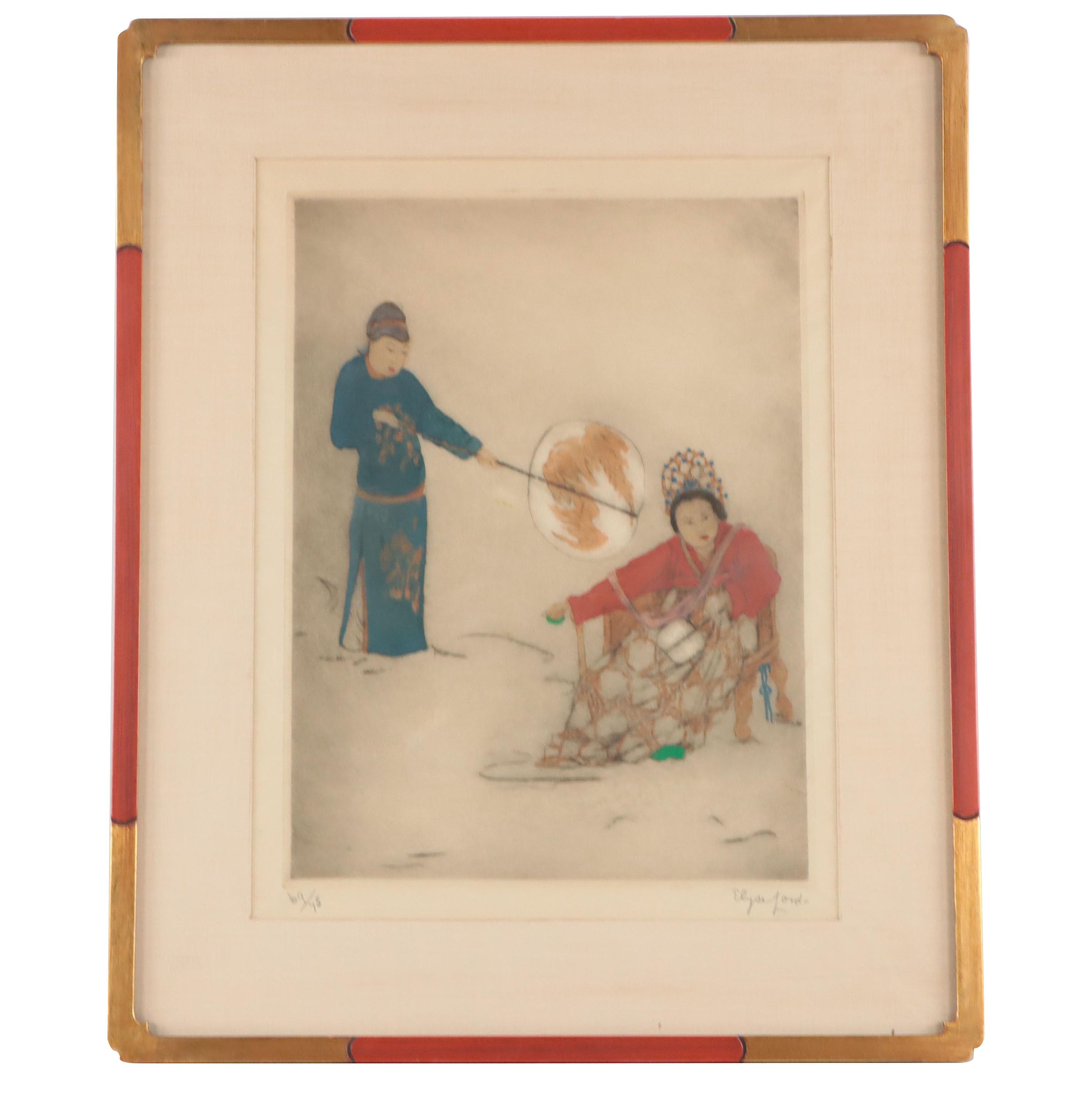 Elyse Lord Hand-Colored Etching with Drypoint "Lady of Rank"