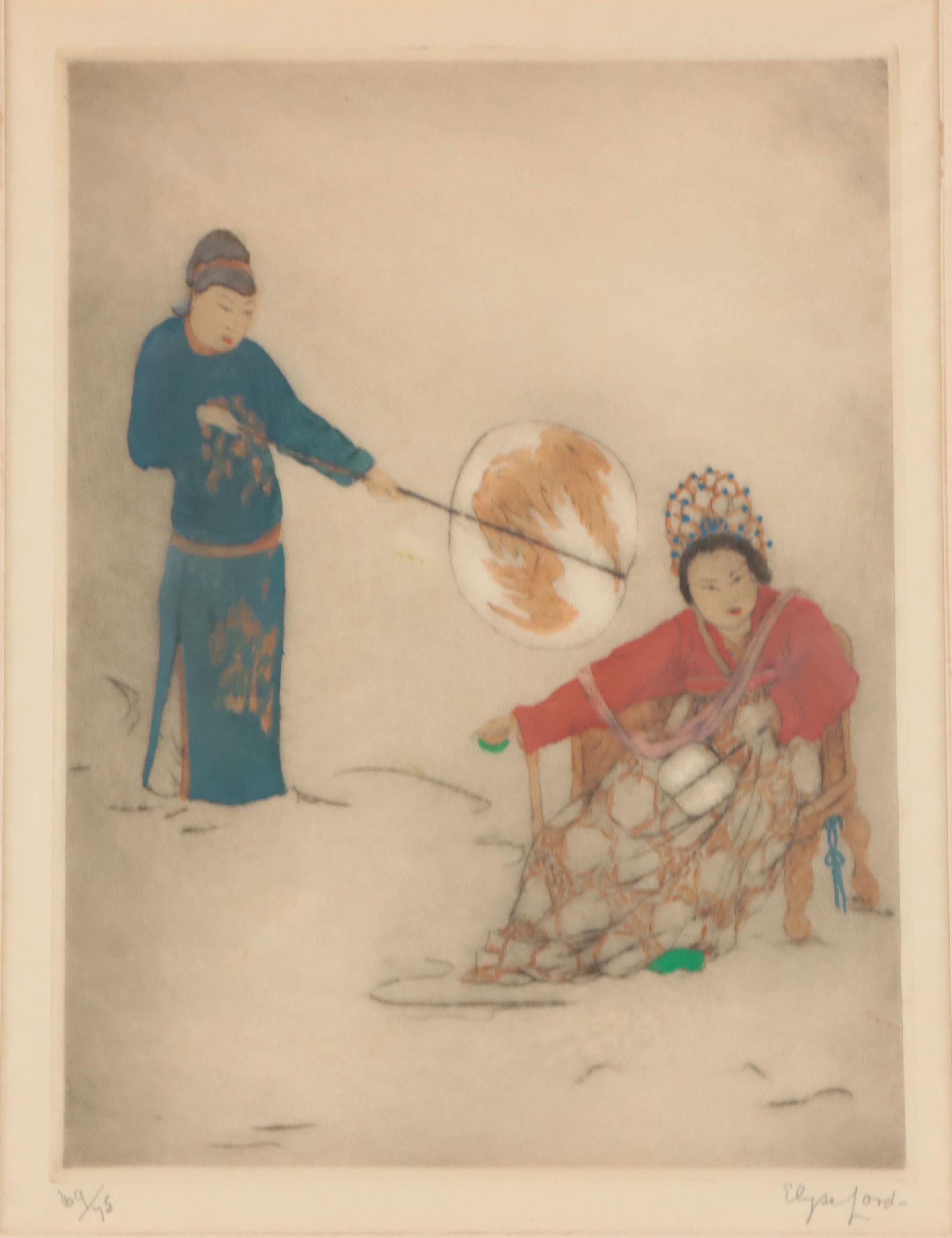 Elyse Lord Hand-Colored Etching with Drypoint "Lady of Rank"