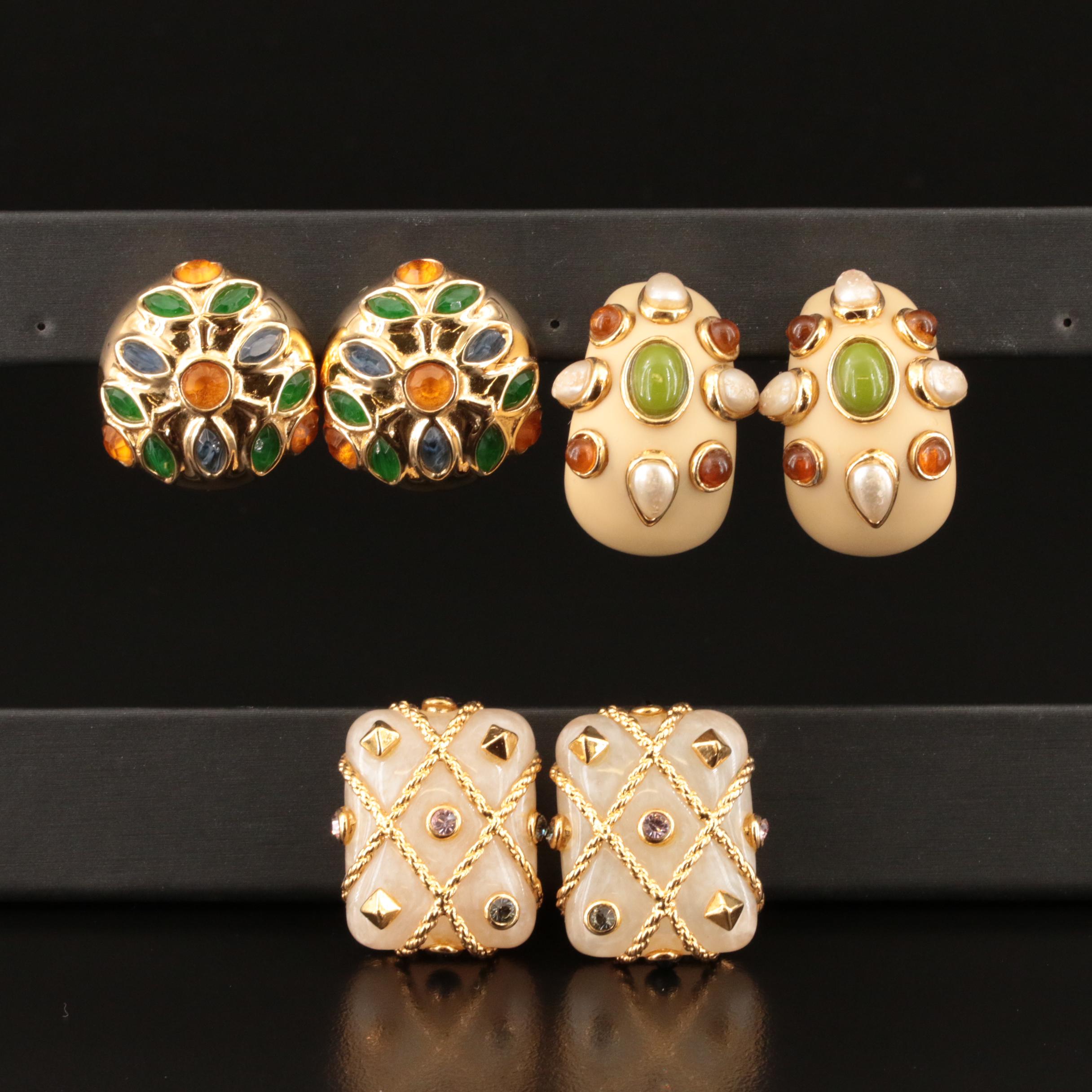 Italian Replica Rhinestone and Faux Pearl Earrings