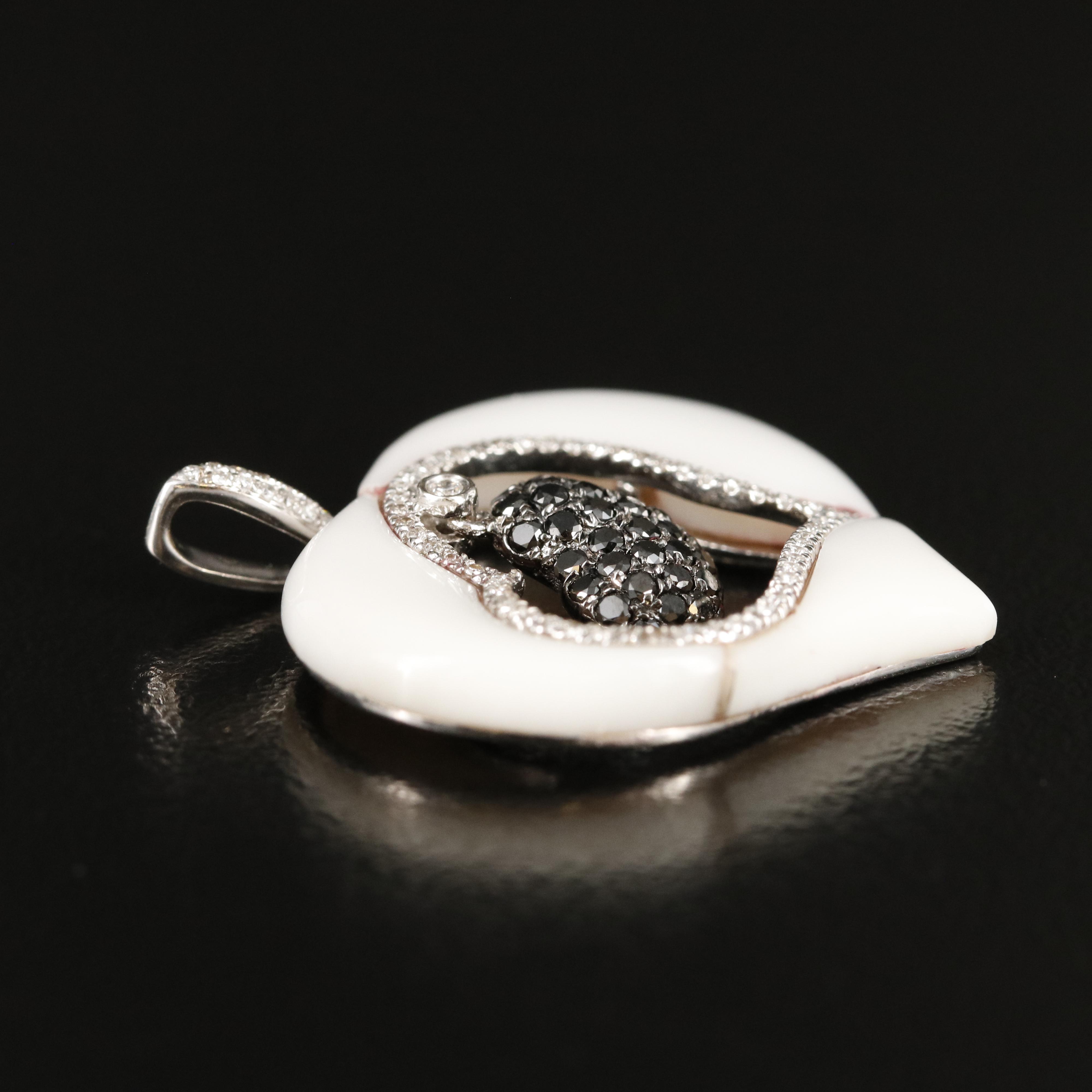 14K White Agate and Diamond Heart Pendant