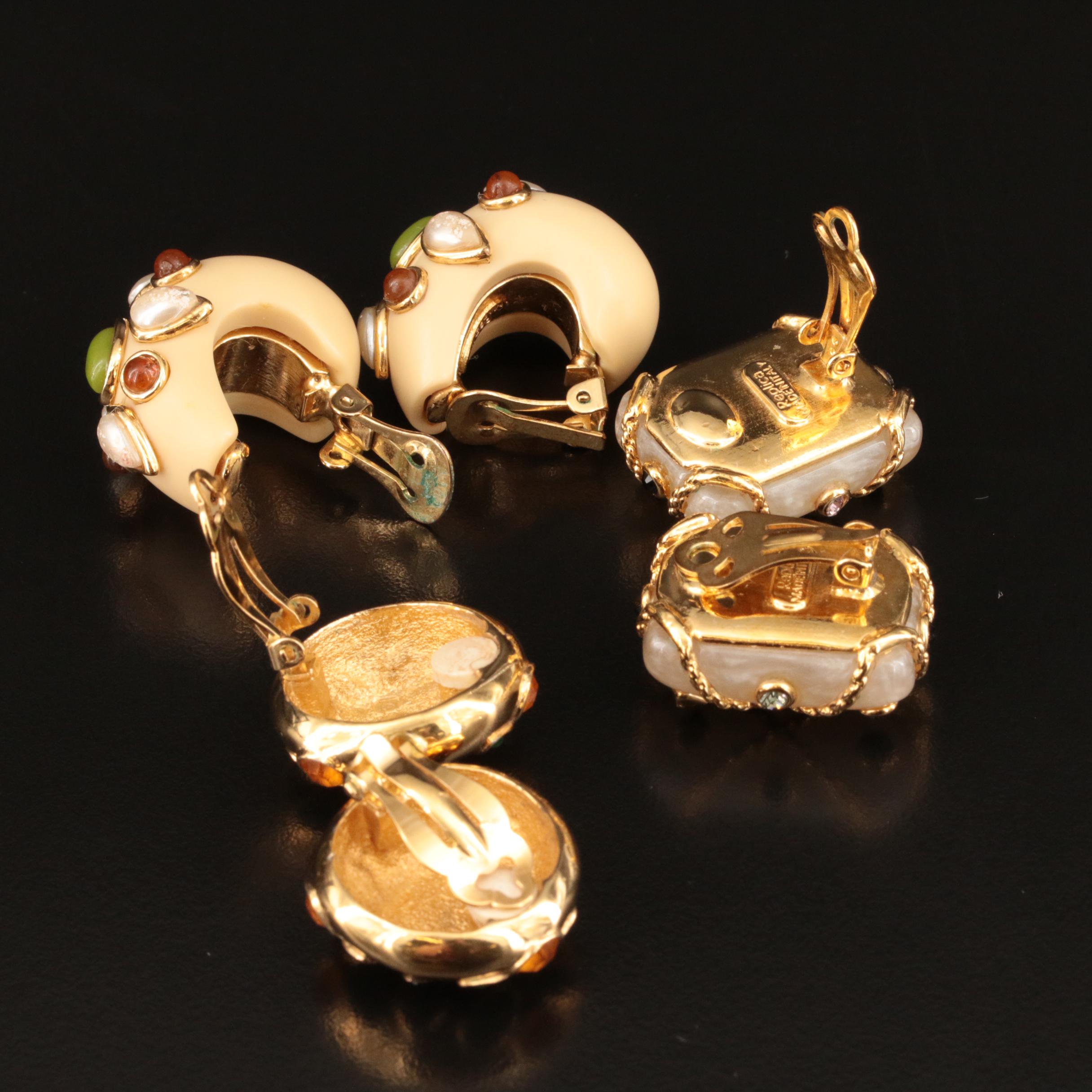 Italian Replica Rhinestone and Faux Pearl Earrings