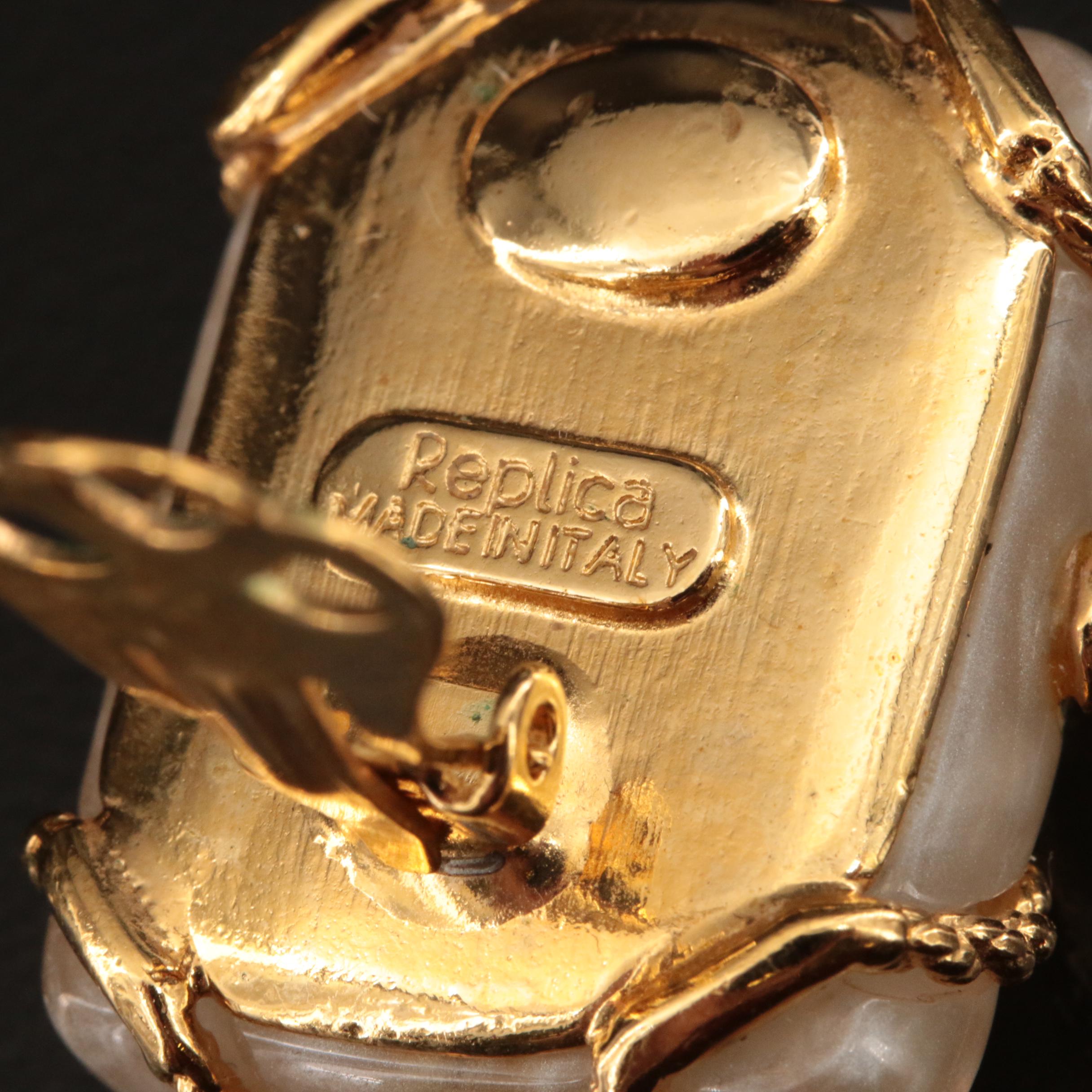 Italian Replica Rhinestone and Faux Pearl Earrings