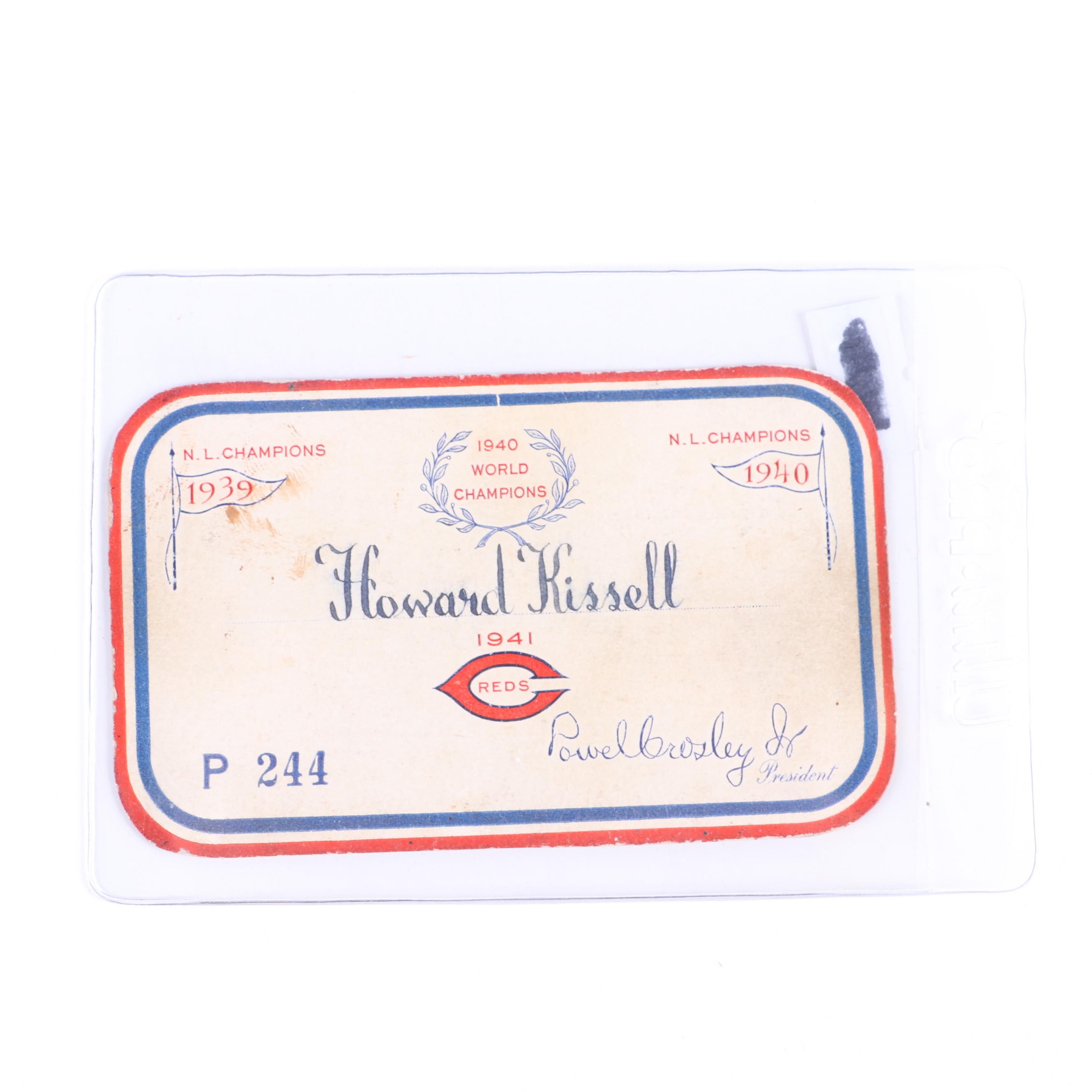 1941 Cincinnati Reds Full Season "Personal Courtesy" Pass