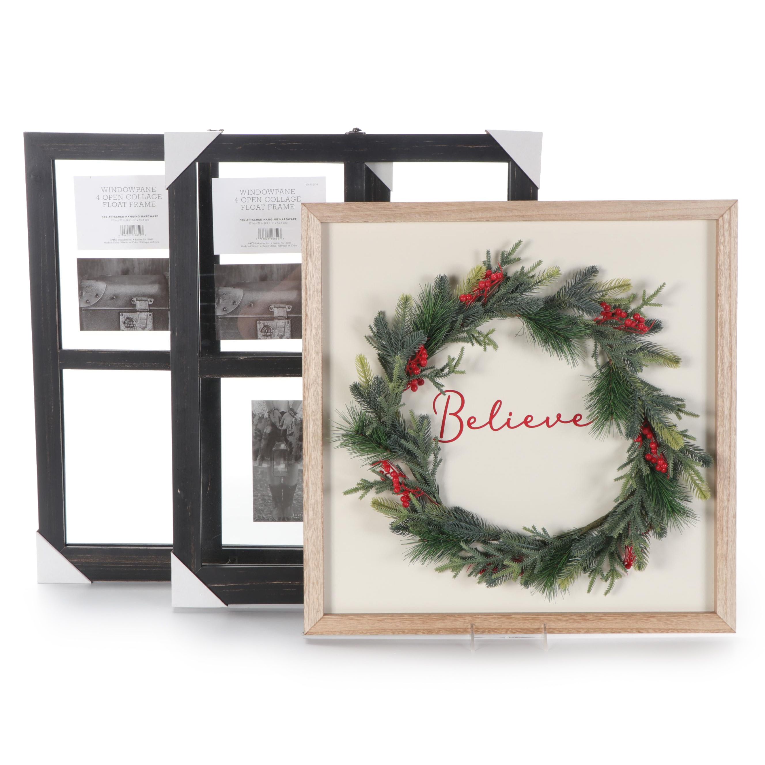 Threshold Windowpane Collage Frames with "Believe" Wreath Wall Decor