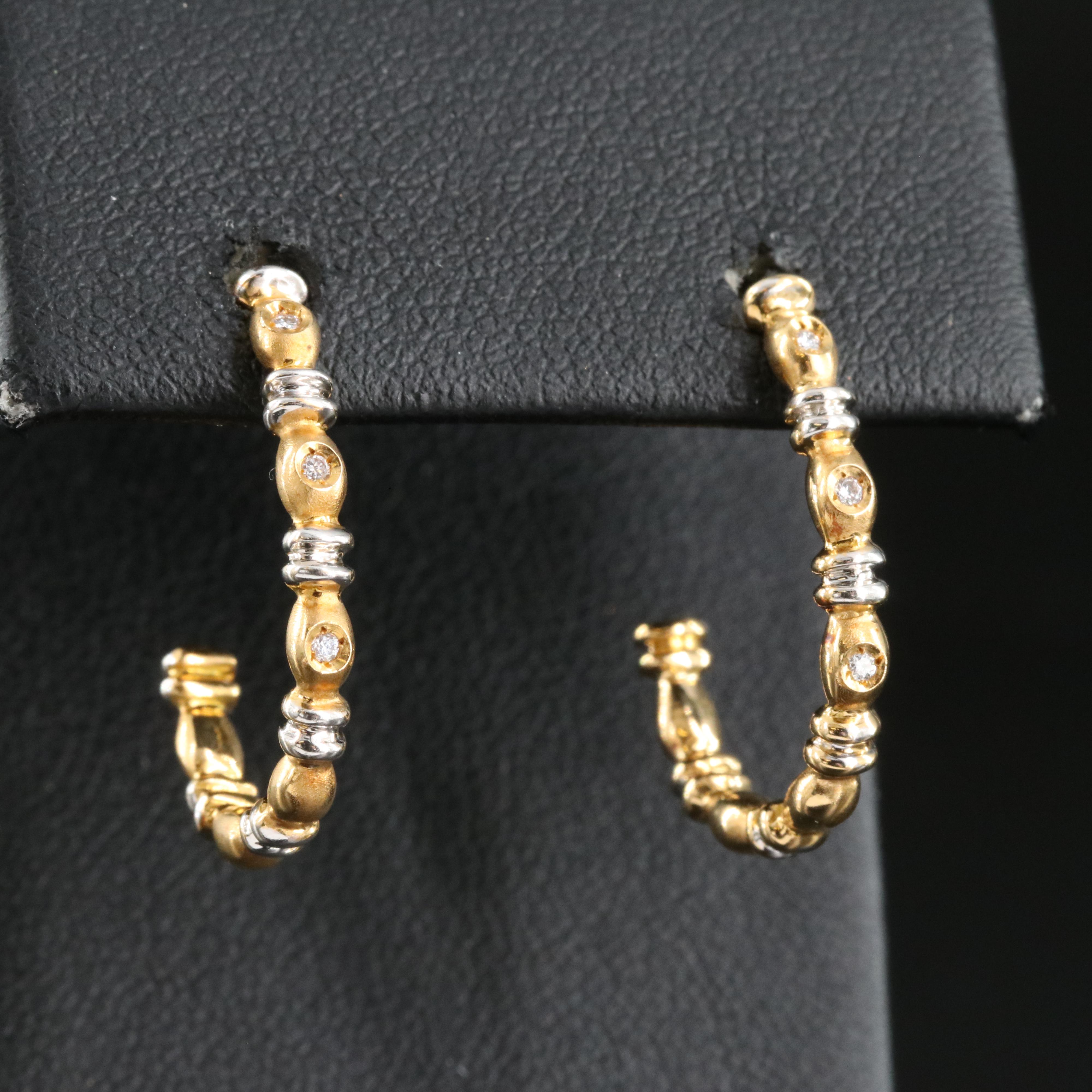 18K Two-Tone 0.03 CTW Diamond J Hook Earrings