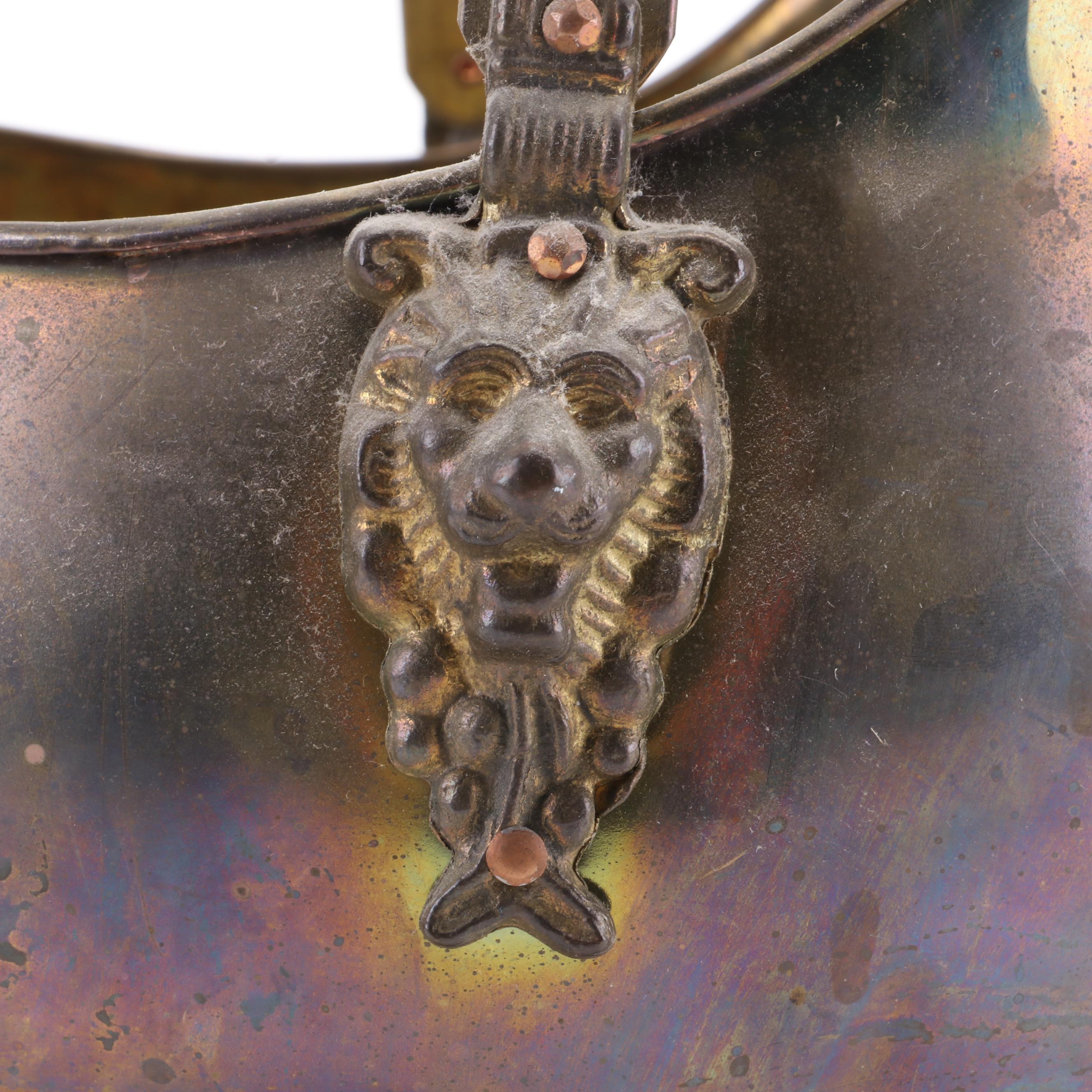 Dutch Brass Coal Scuttle with Delft Handles