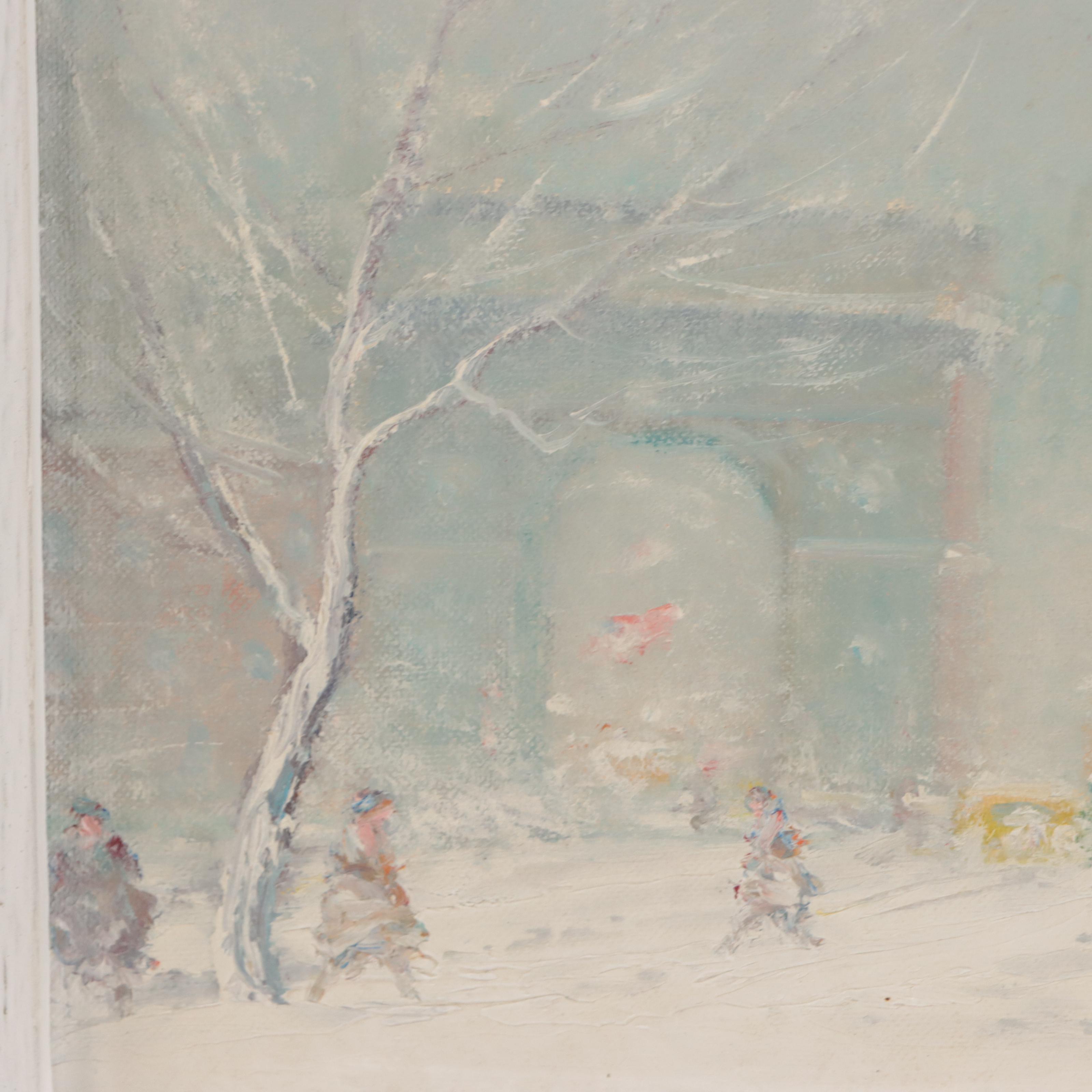 Johann Berthelsen Cityscape Oil Painting of Washington Square Park in the Snow