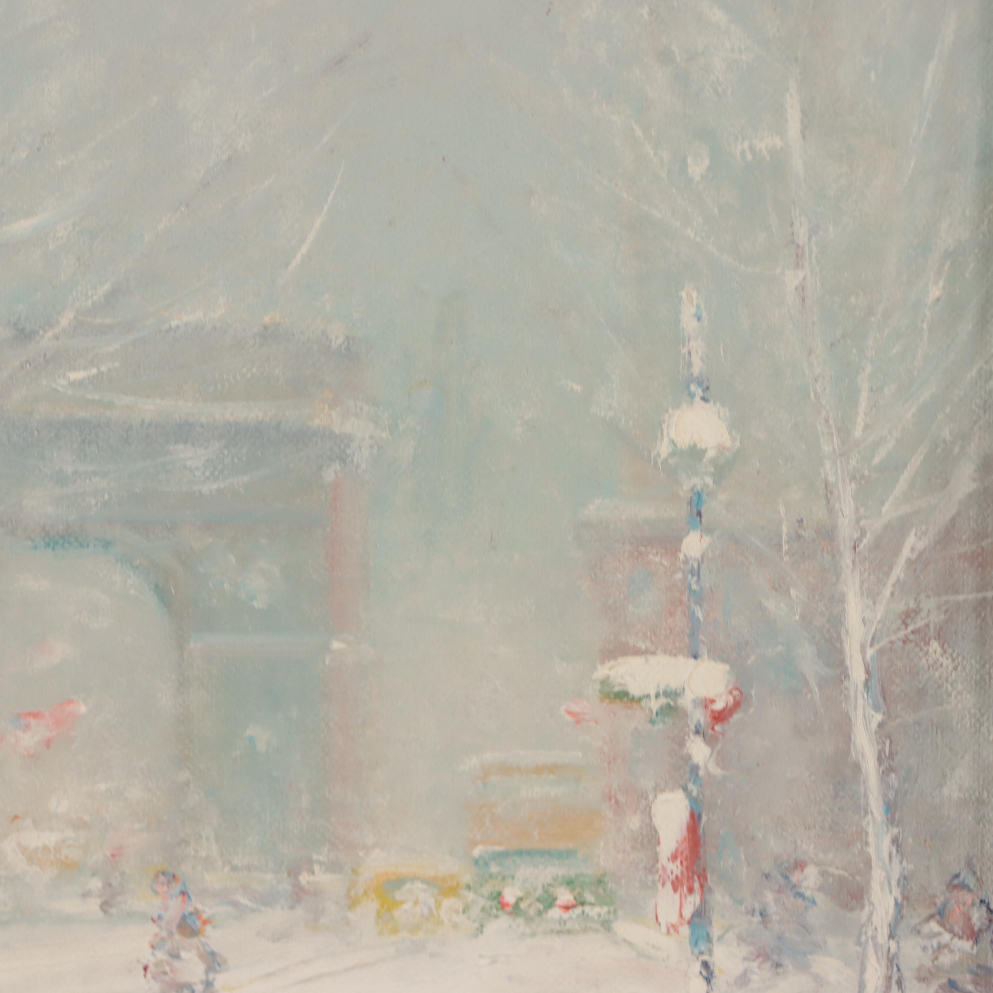 Johann Berthelsen Cityscape Oil Painting of Washington Square Park in the Snow