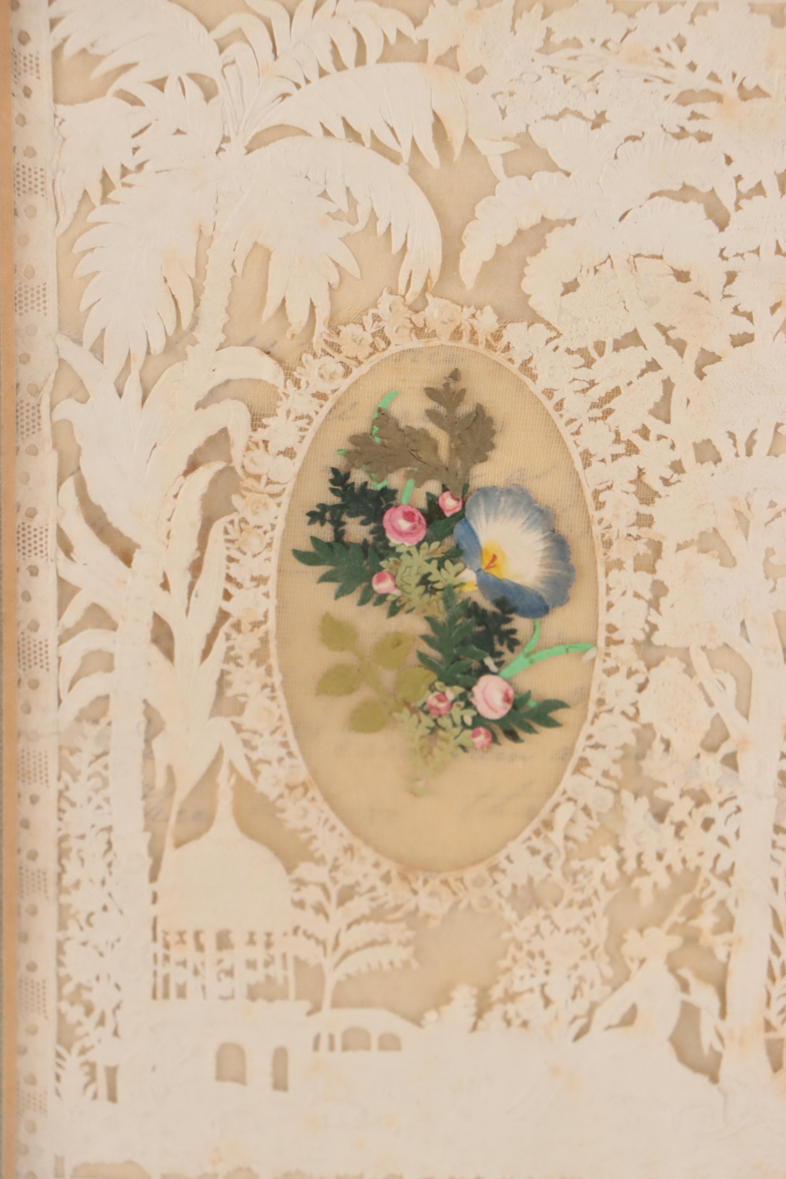 American Cut Paper Composition and Letter in Frame, 19th Century
