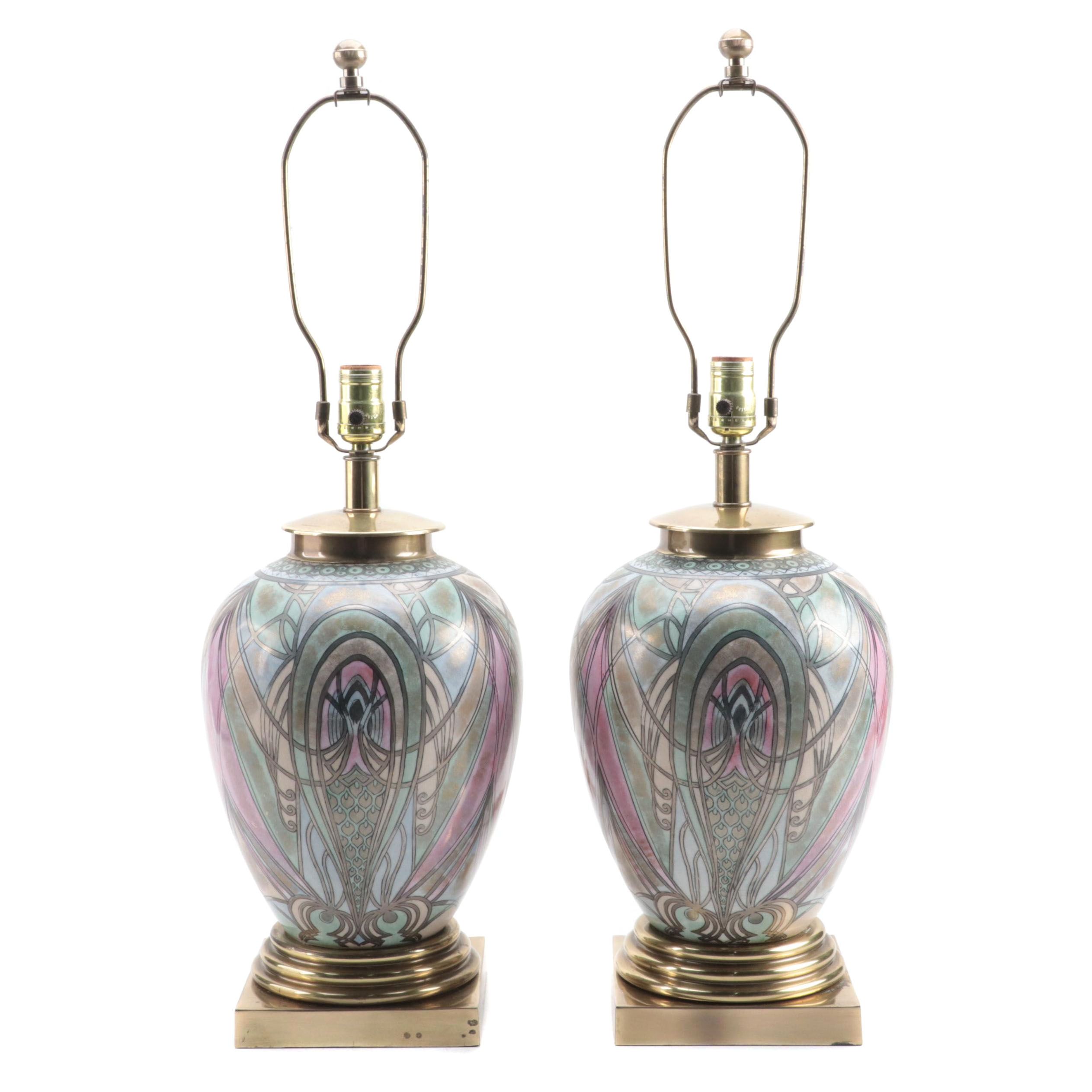 Frederick Cooper Deco Revival Ceramic and Gilt Metal Table Lamps, Late 20th C
