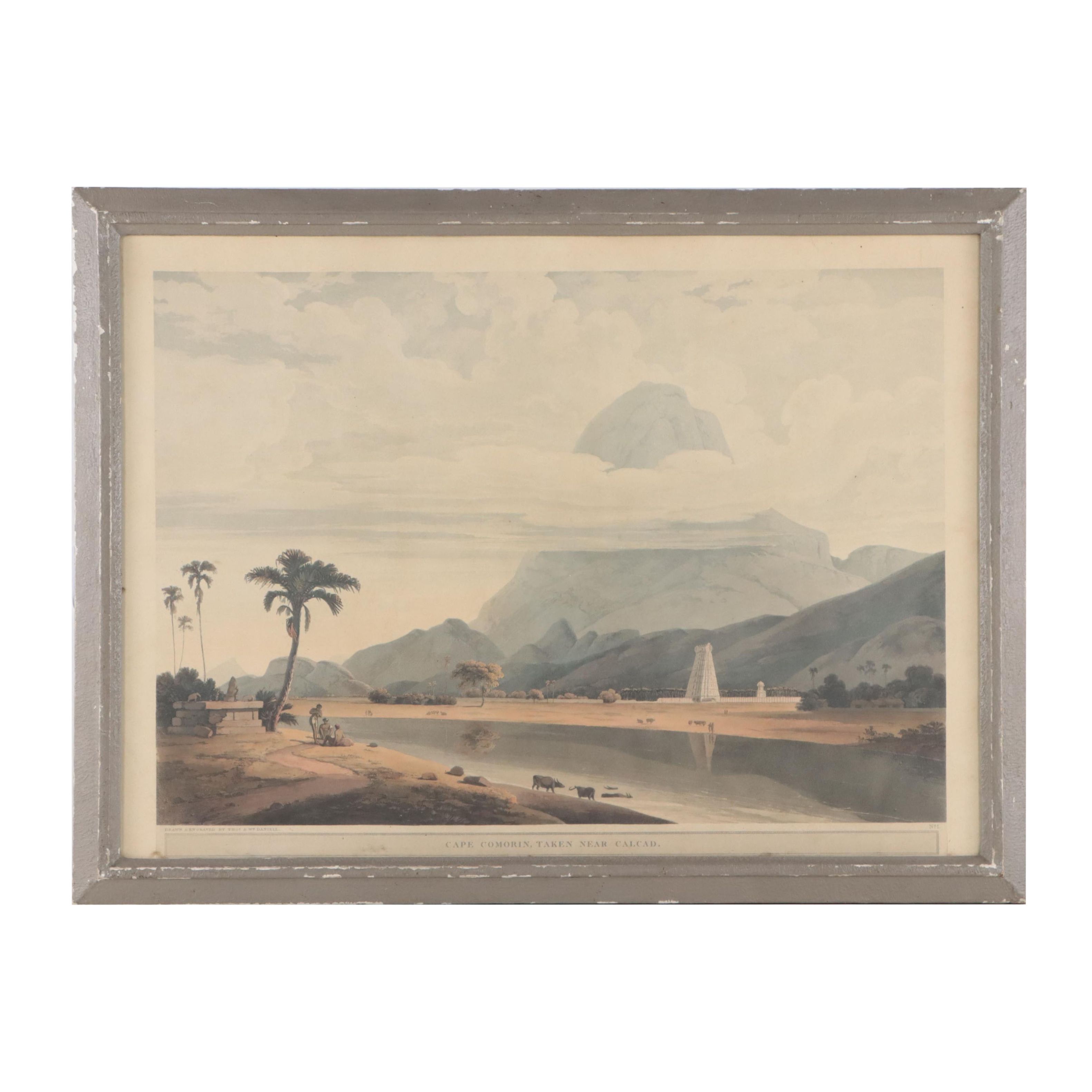 Hand-Colored Aquatint After Thomas Daniell "Cape Comorin Taken Near Calcad"