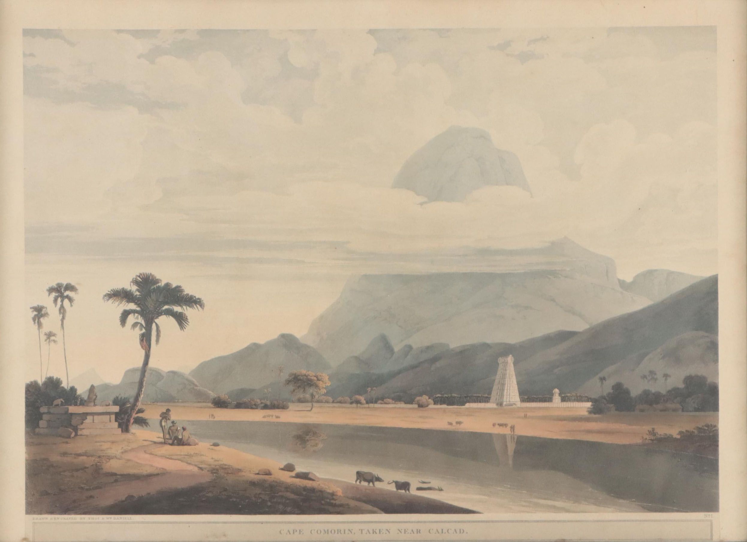 Hand-Colored Aquatint After Thomas Daniell "Cape Comorin Taken Near Calcad"