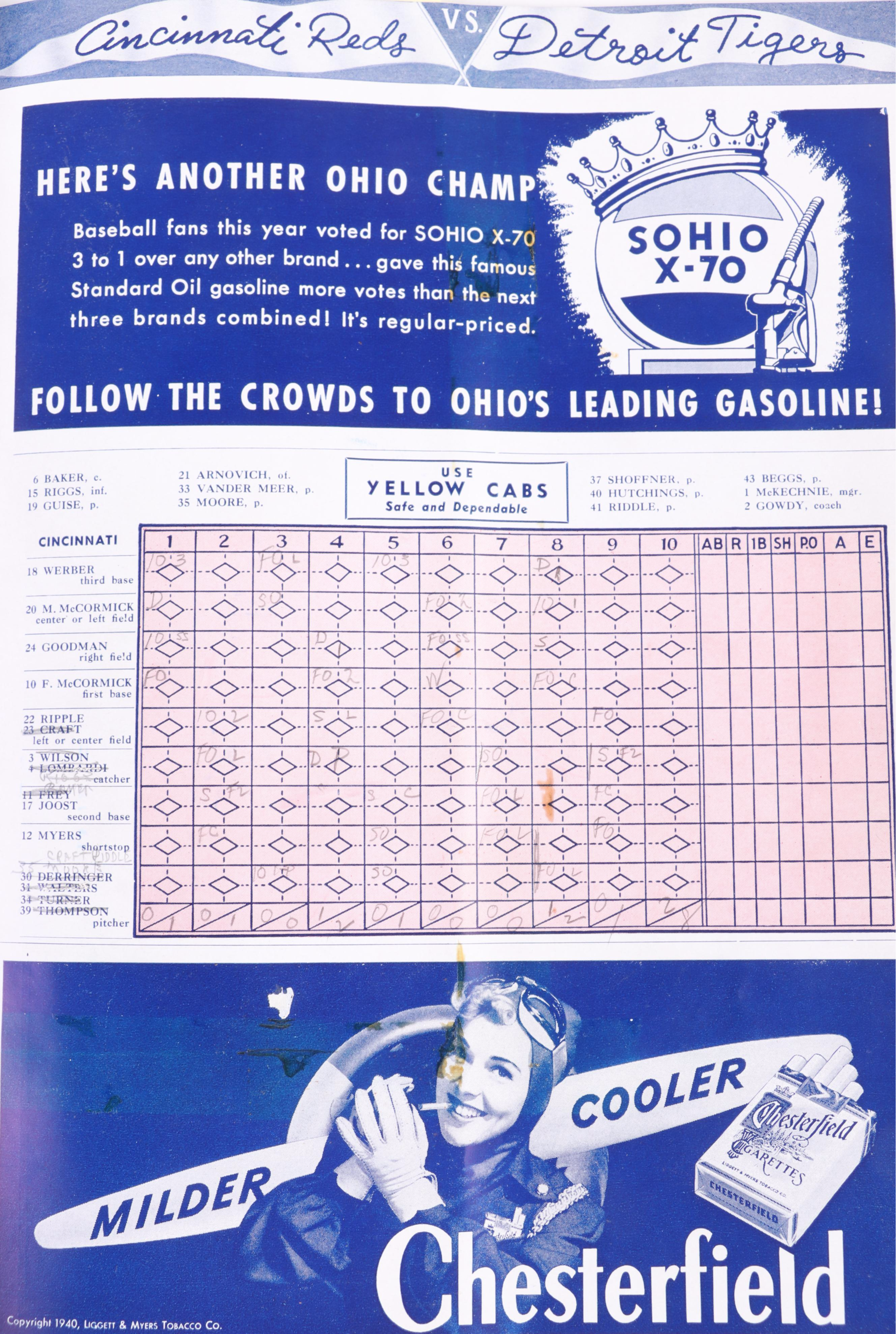 1940 MLB World Series Cincinnati Reds vs. Detroit Tigers Official Score Book