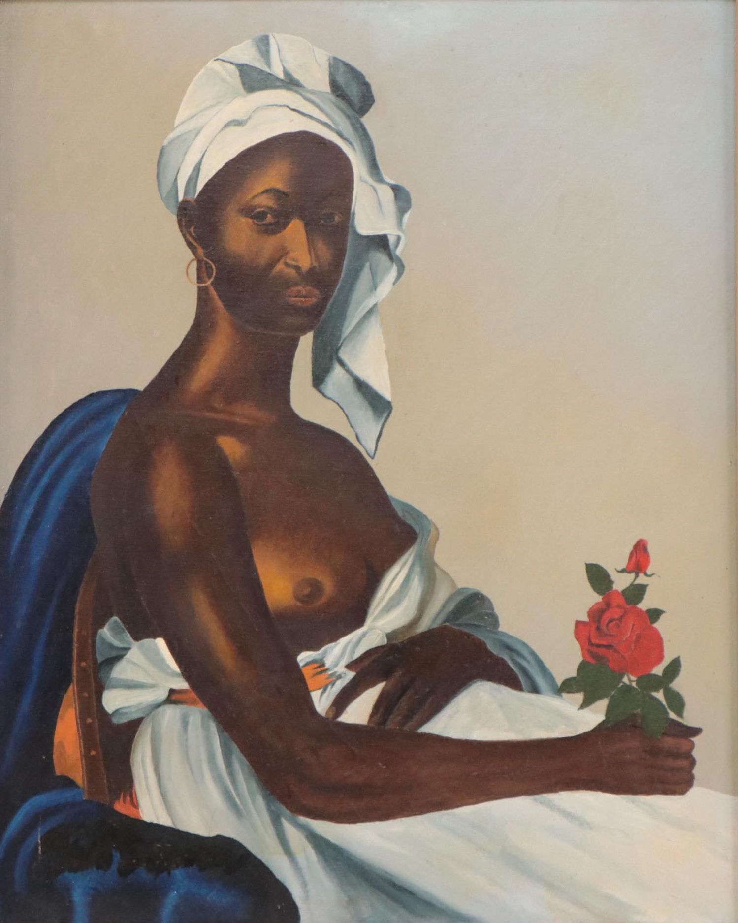 Post-Impressionist Style Oil Painting of Seated Figure With Flowers