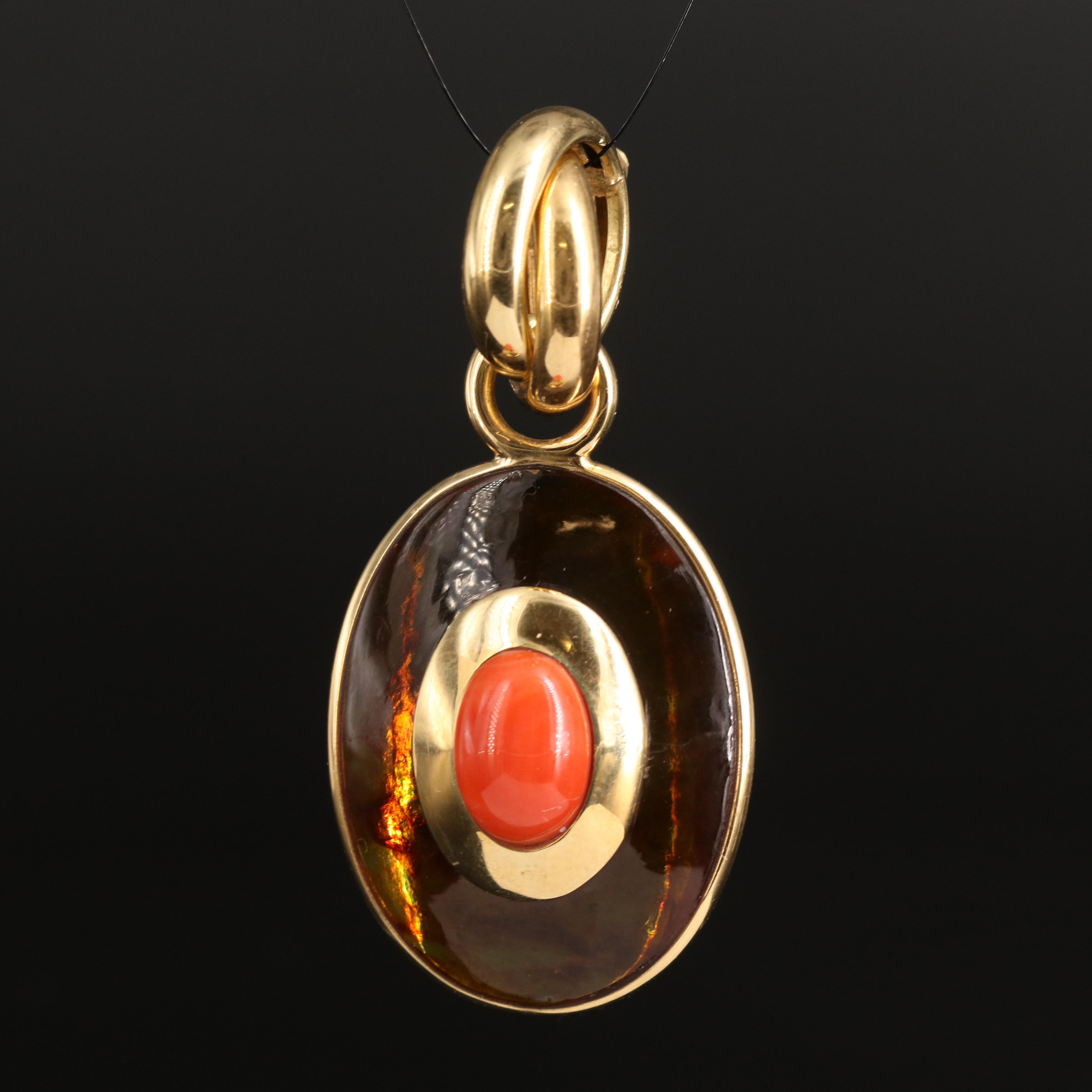 18K Coral and Amber Pendant