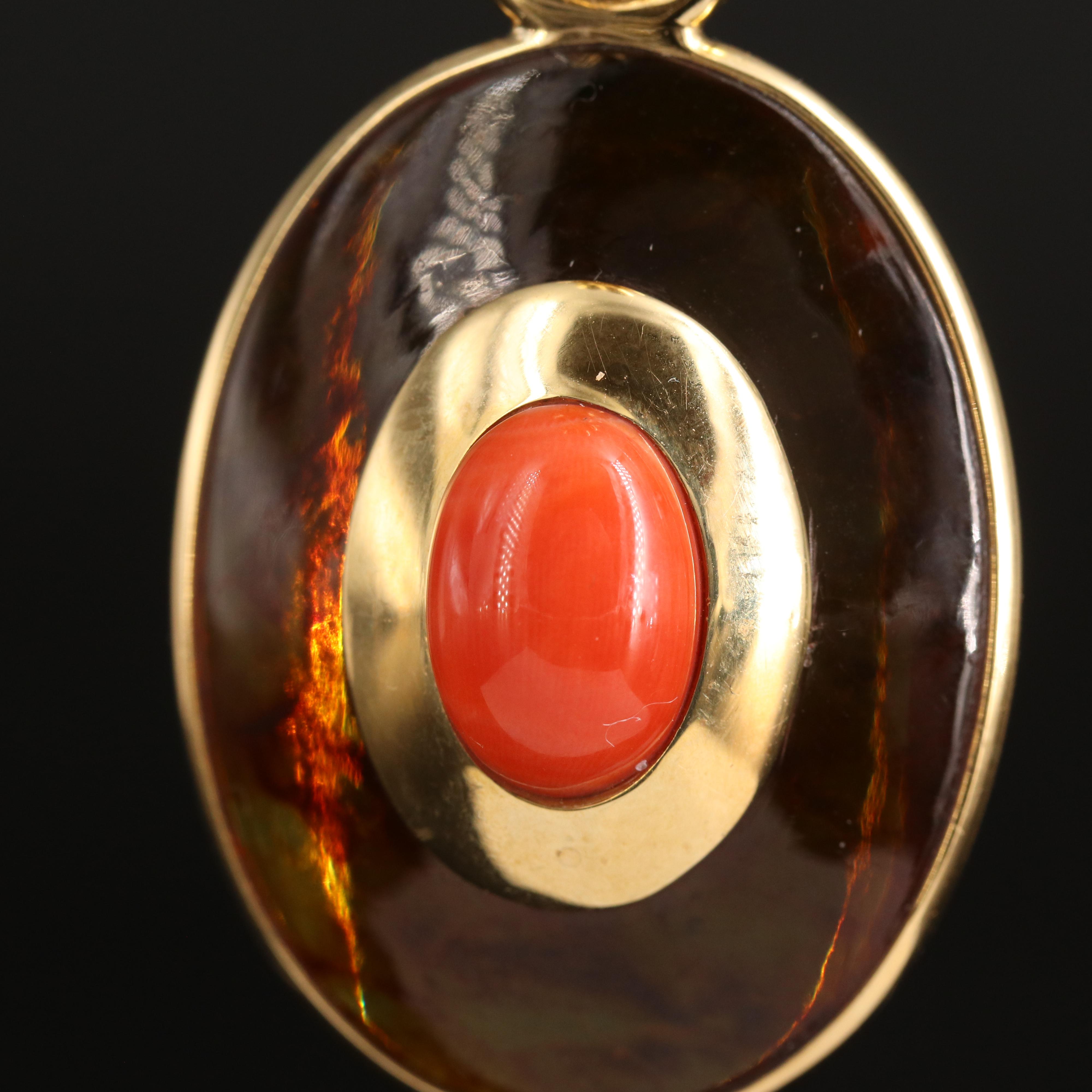 18K Coral and Amber Pendant