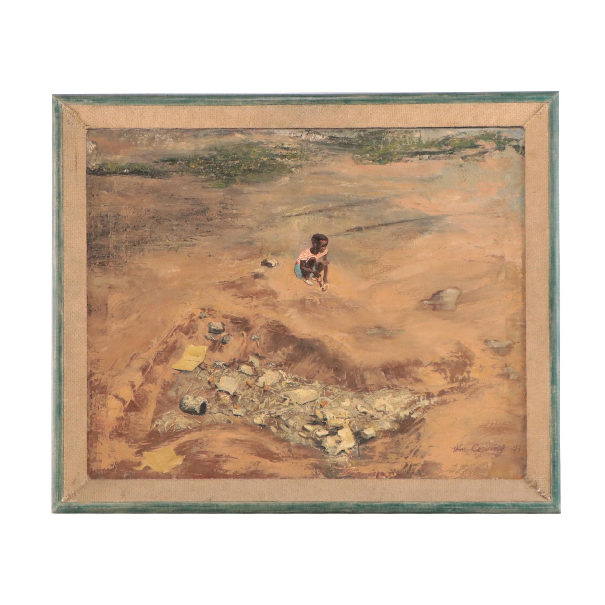 Oil Painting of Lonely Boy at Landfill, 1949