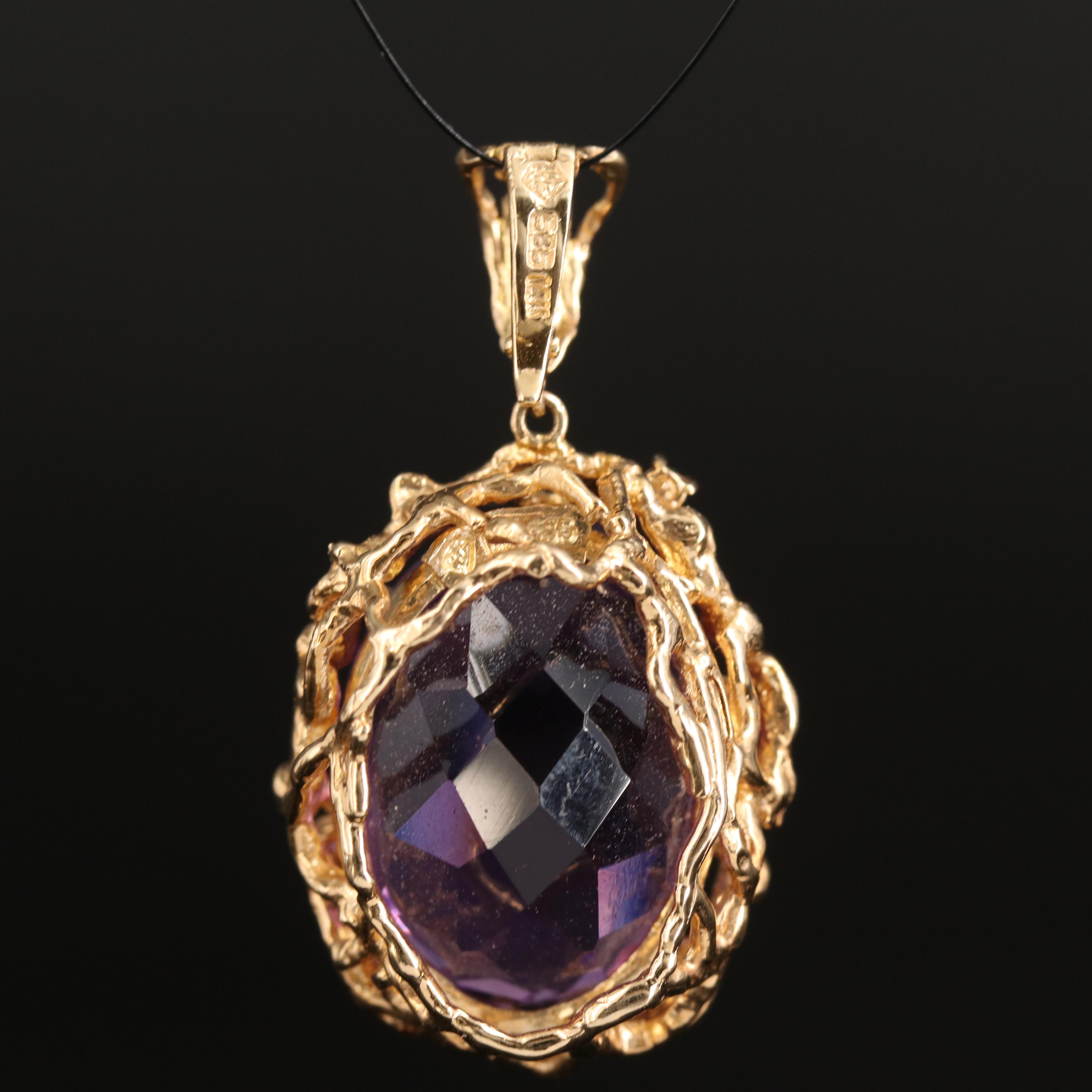 14K 18.98 CT Amethyst and Diamond Enhancer Pendant