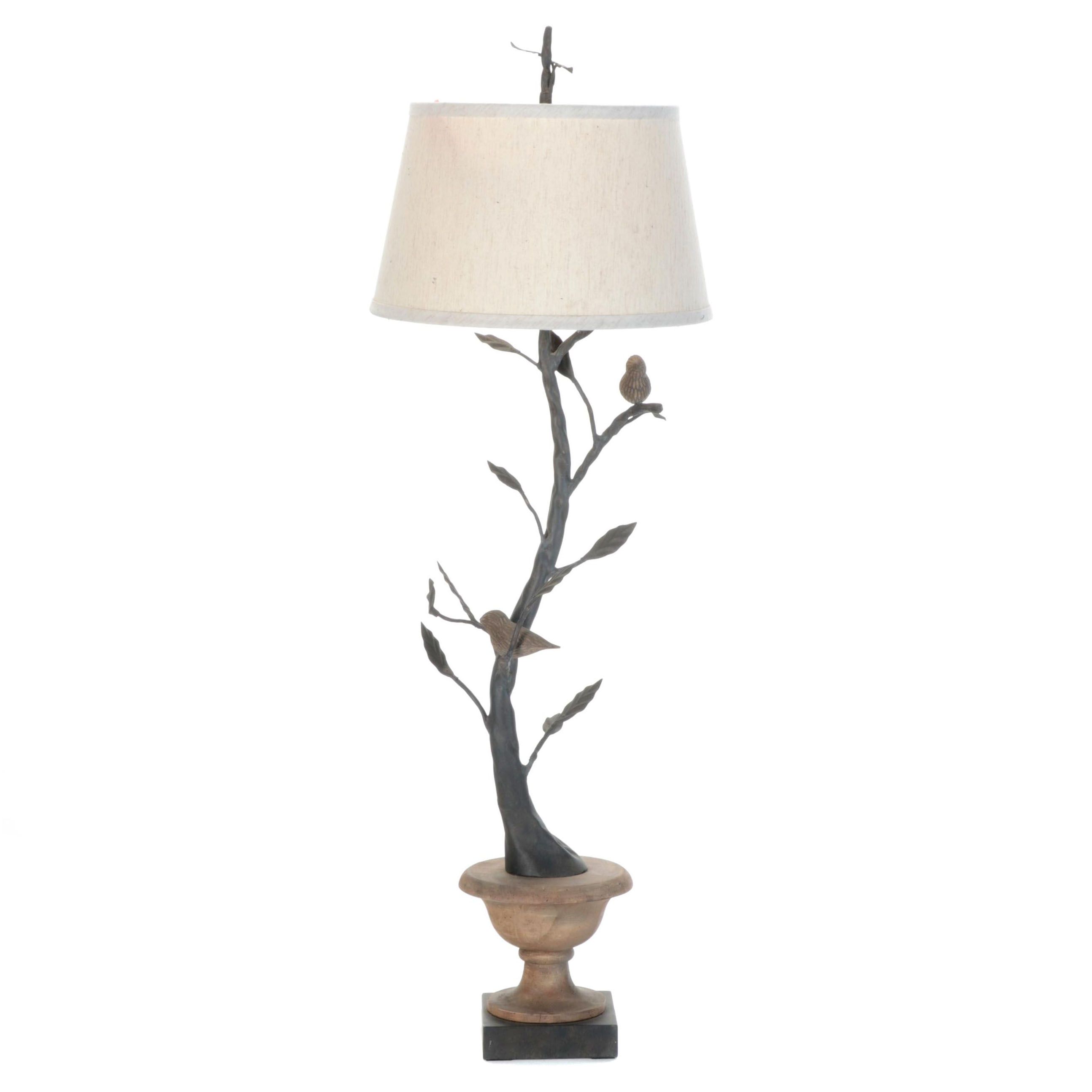 Currey & Company Metal Tree With Birds Table Lamp, Contemporary
