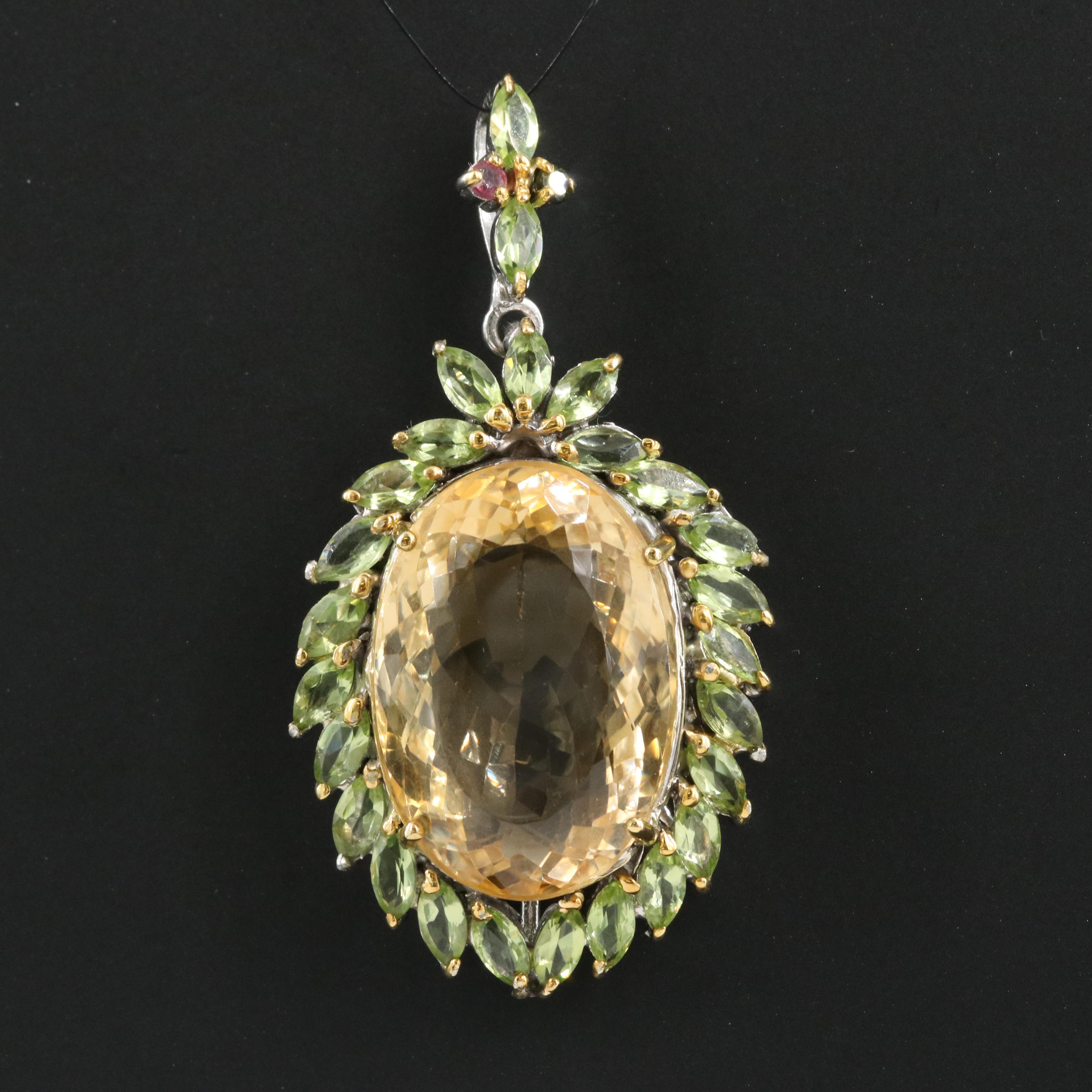 Sterling Pendant Including Citrine, Peridot and Tourmaline