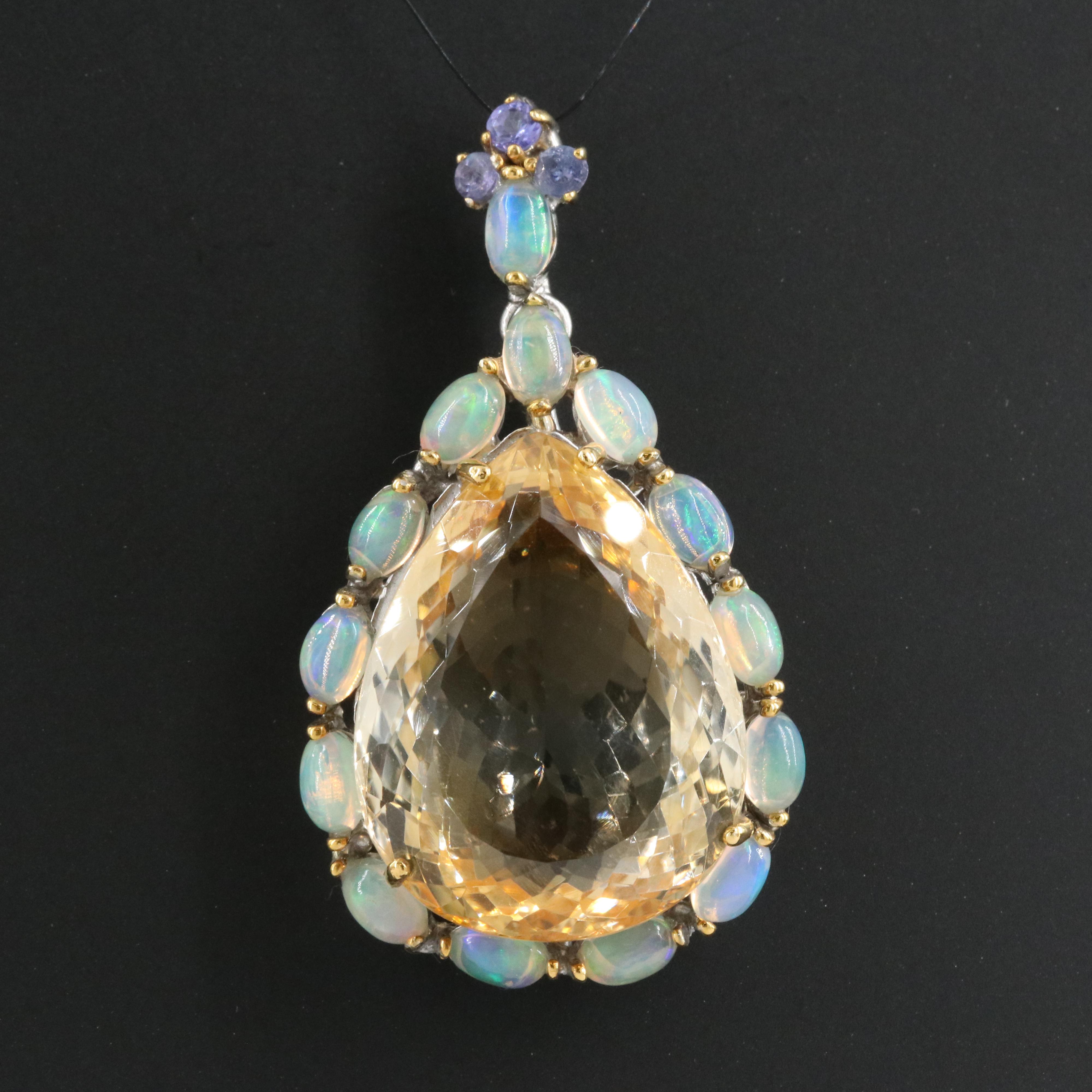 Sterling Citrine, Opal and Tanzanite Pendant