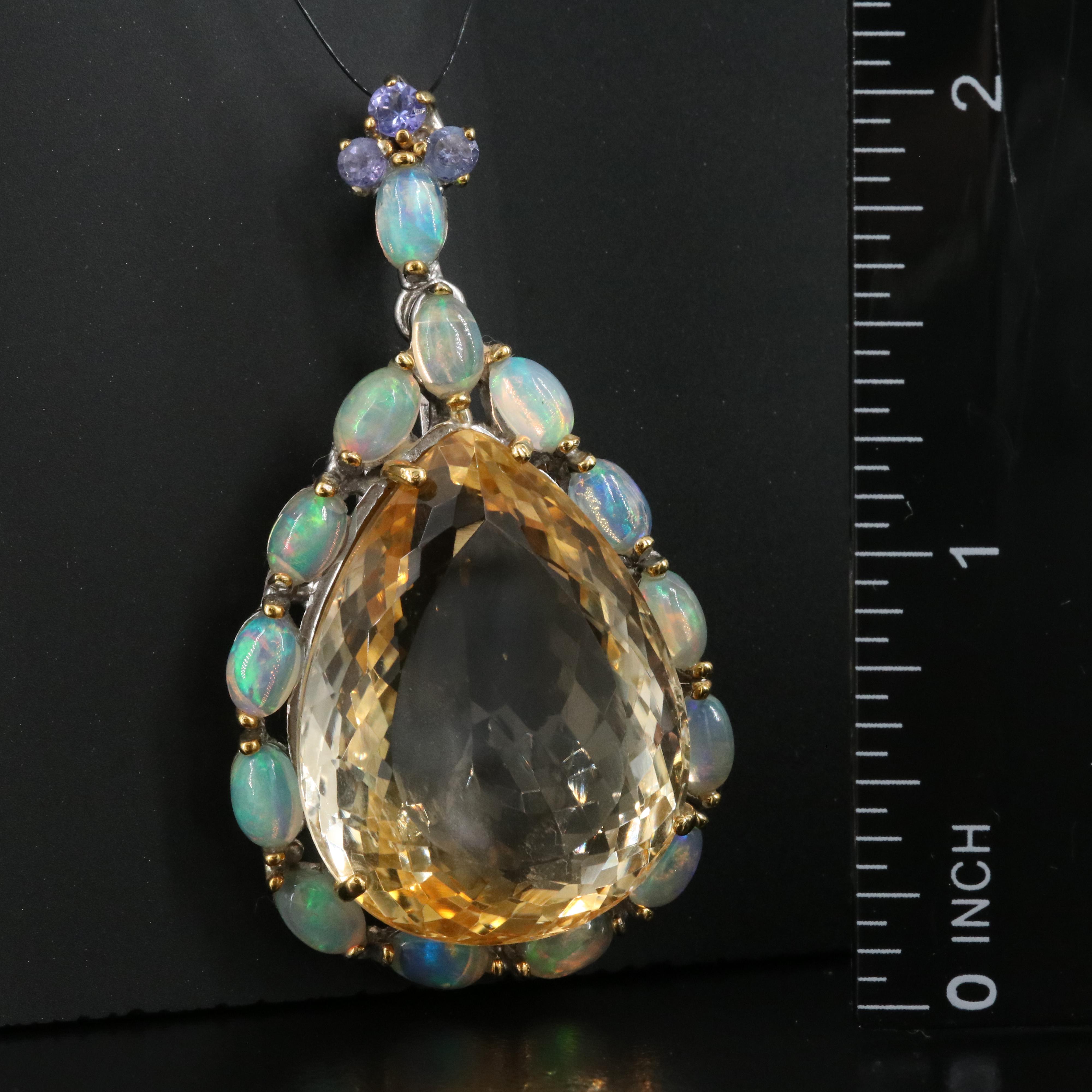 Sterling Citrine, Opal and Tanzanite Pendant
